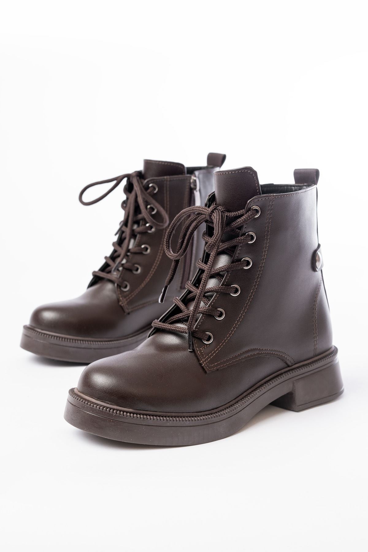 Lauran Kahve Cilt Bağcıklı Fermuarlı Kadın Bot