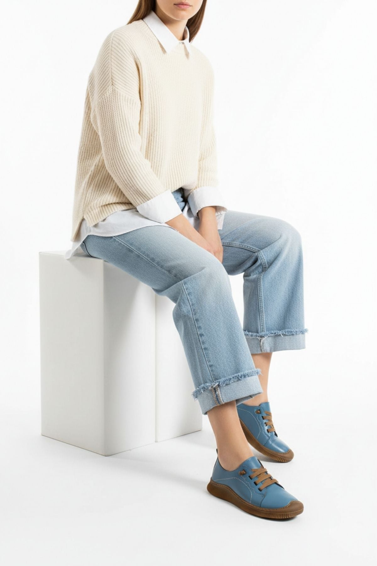 Preko Kadın Hakiki Deri Koyu Mavi Günlük Ayakkabı