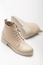 Garsu Bej Bağcıklı Fermuarlı Kadın Bot