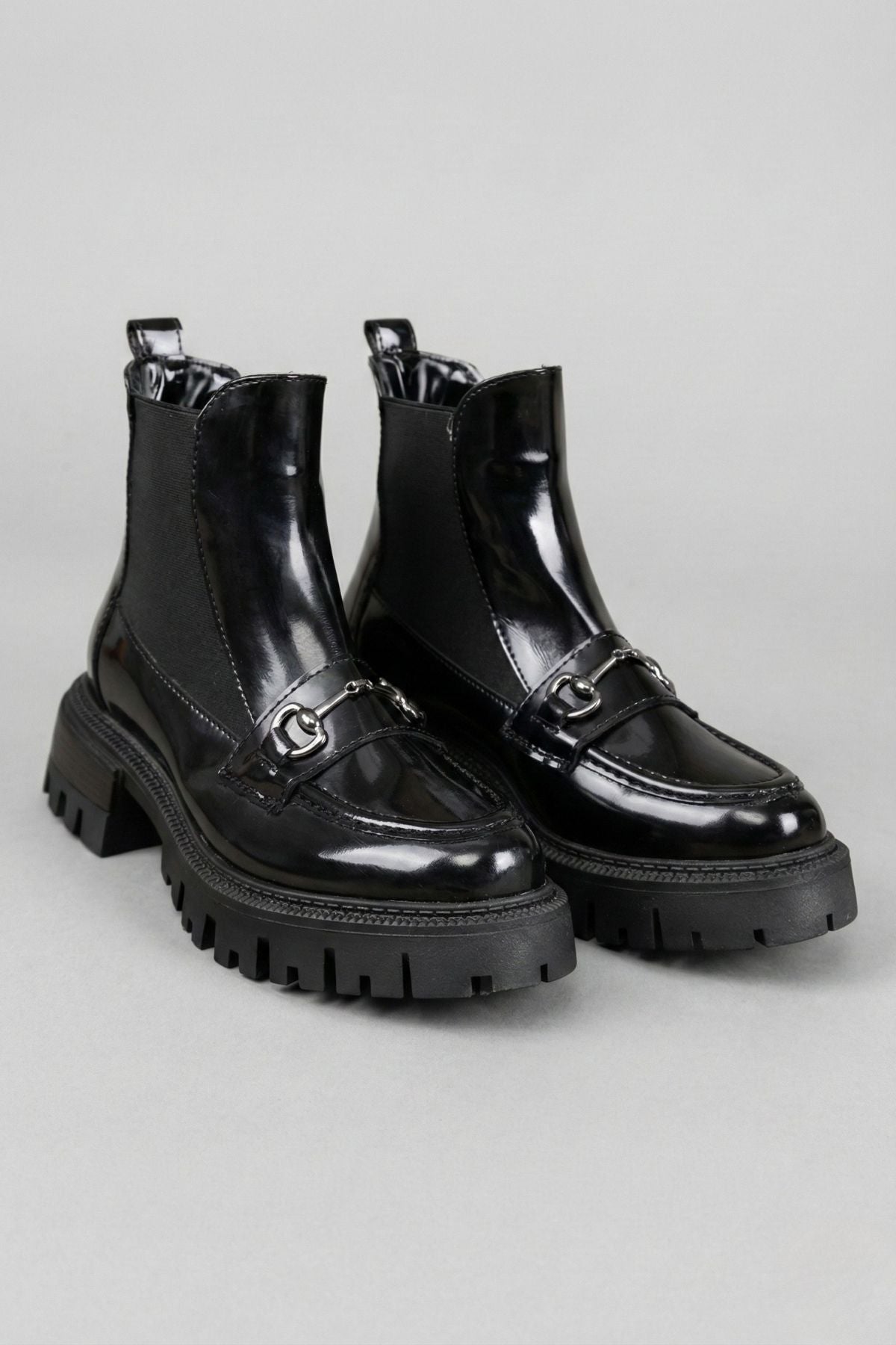 Mephen Kadın Bilekten Lastikli Rugan Siyah Bot