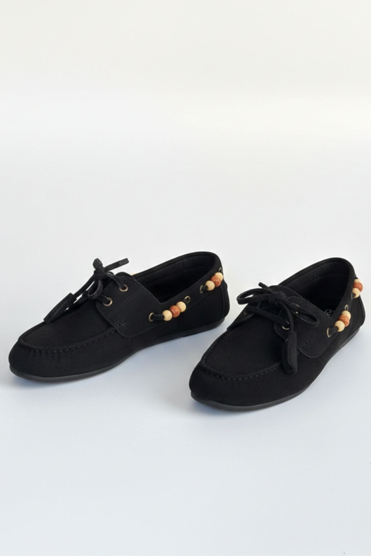 Elora Kadın Siyah Süet Boncuk Detaylı Babet