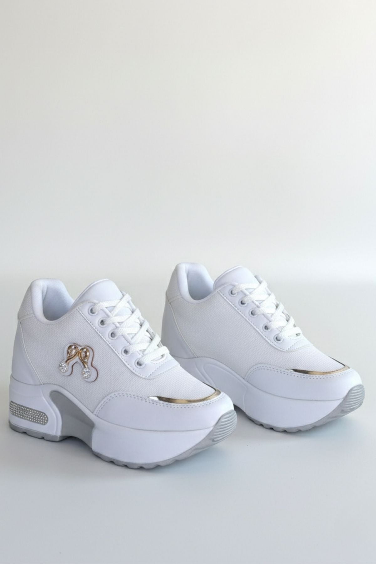 Wody Kadın Beyaz Simli Bağcıklı Gizli Topuklu Spor Ayakkabı