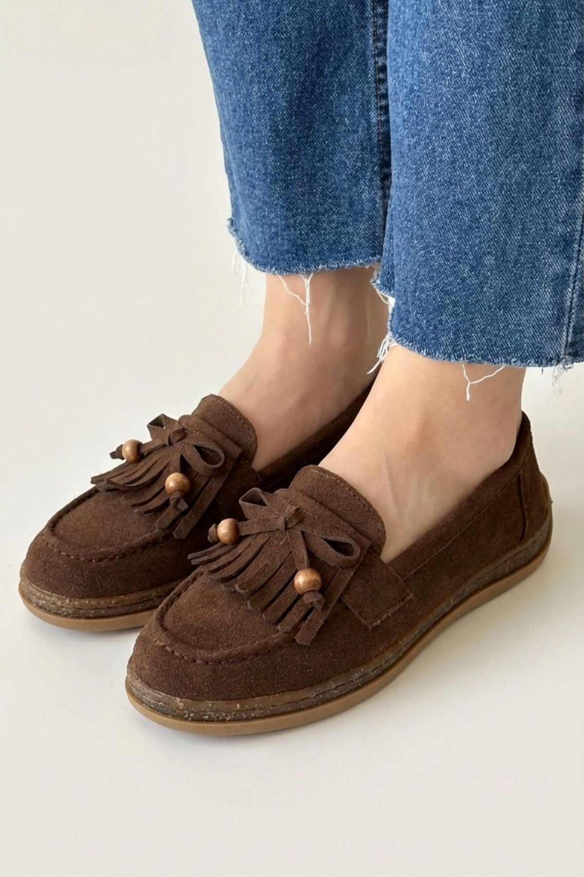 Boriy Kadın Kahverengi Deri Tozu Süet Babet Ayakkabı