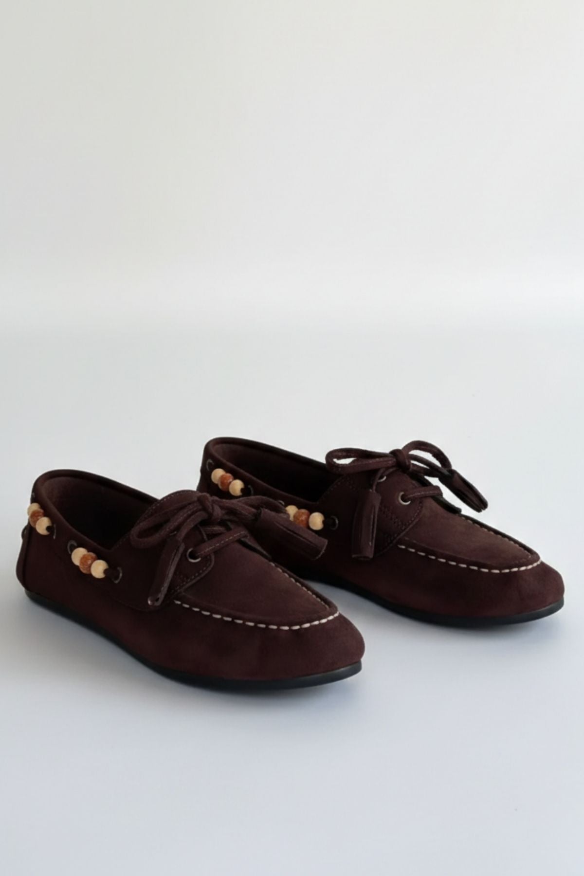 Elora Kadın Kahve Süet Boncuk Detaylı Babet