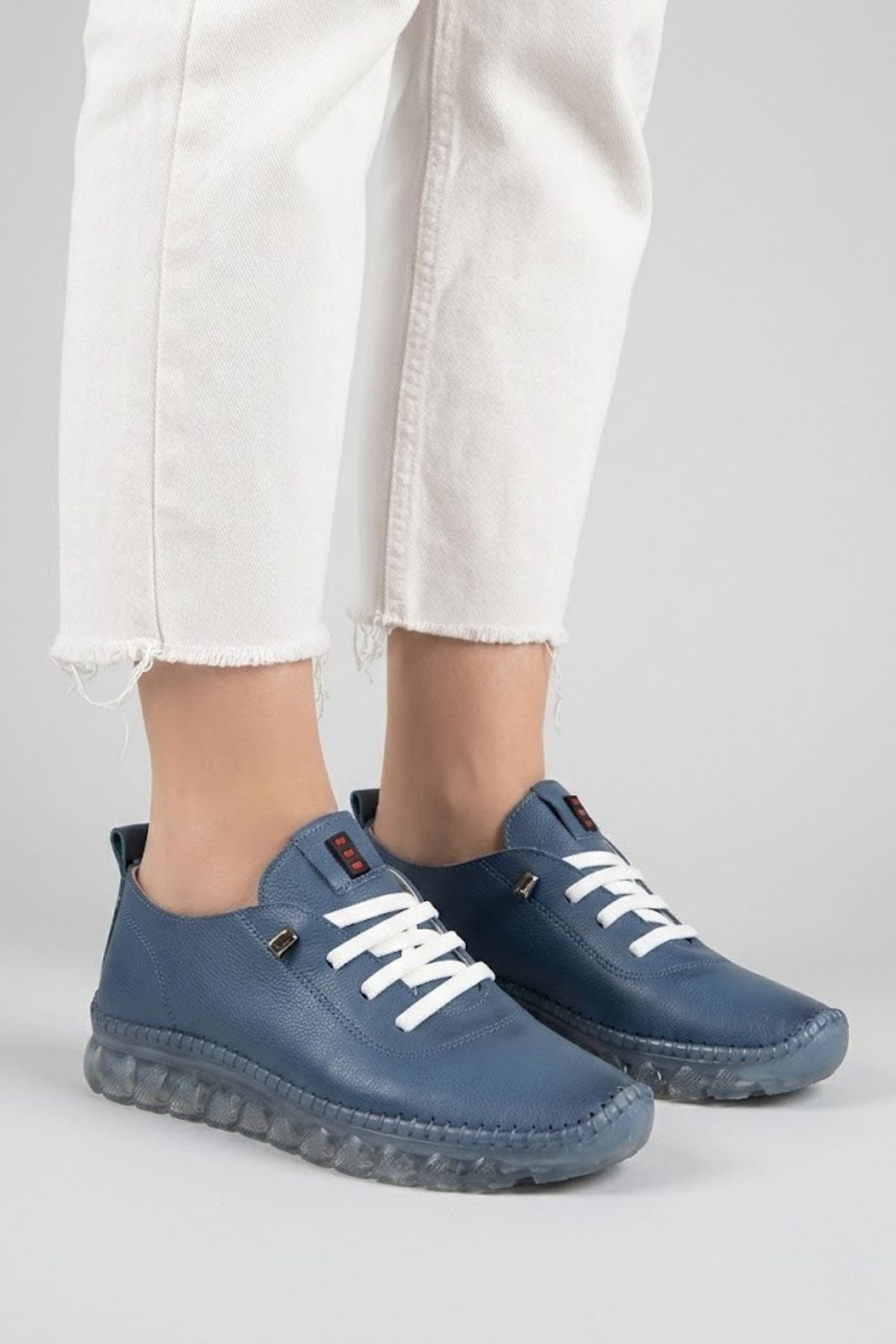 Kitta Kadın Mavi Hakiki Deri Bağcıklı Spor Ayakkabı