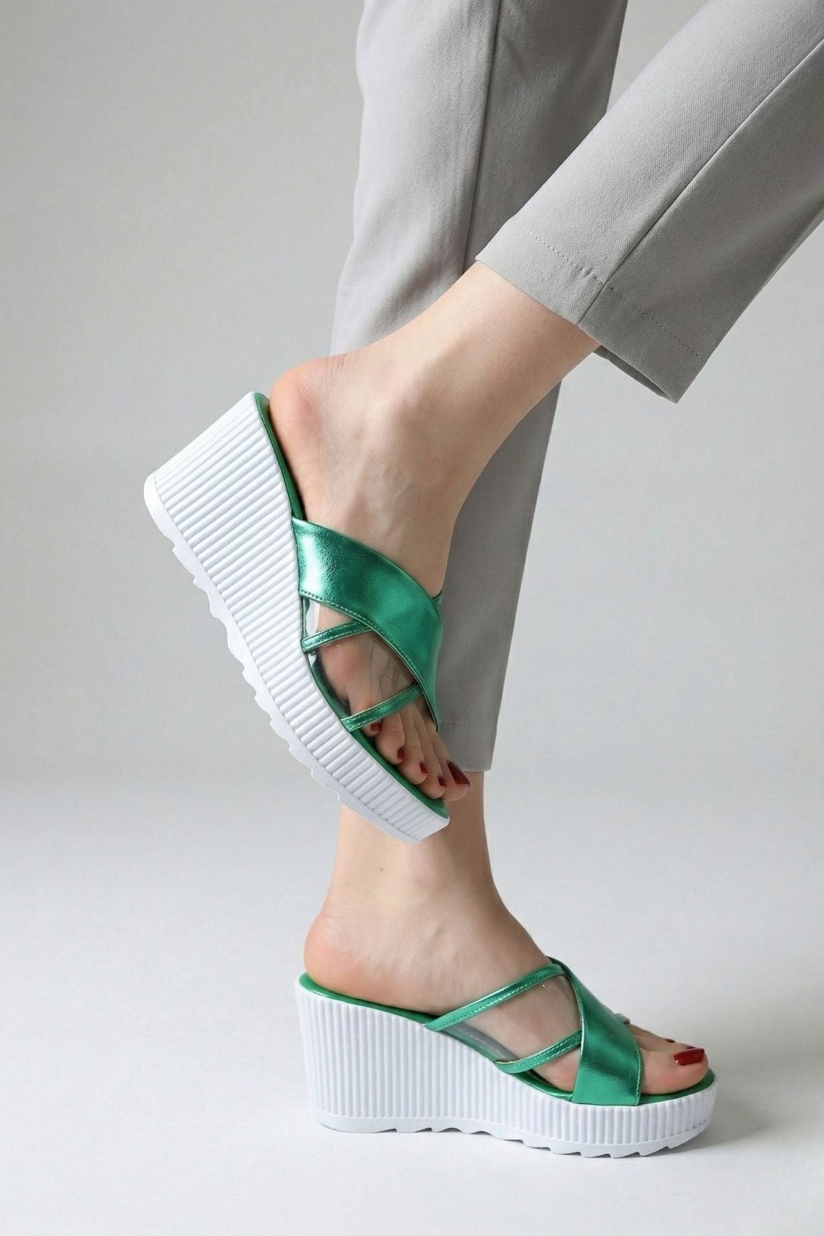 Pamela Kadın Yeşil Dolgu Topuklu Terlik