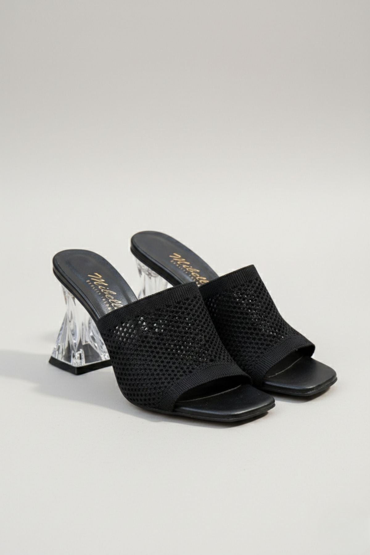 Akva Kadın Siyah Triko Şeffaf Topuklu Terlik