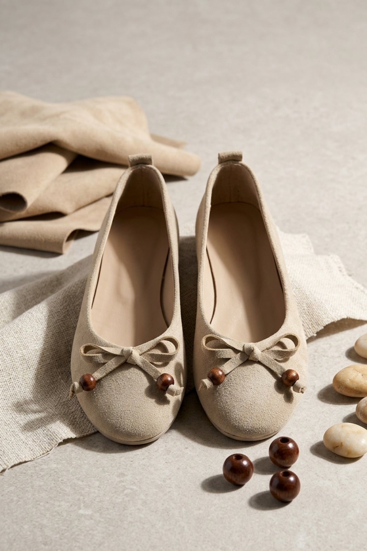 Cear Kadın Bej Deri Tozu Süet Babet Ayakkabı