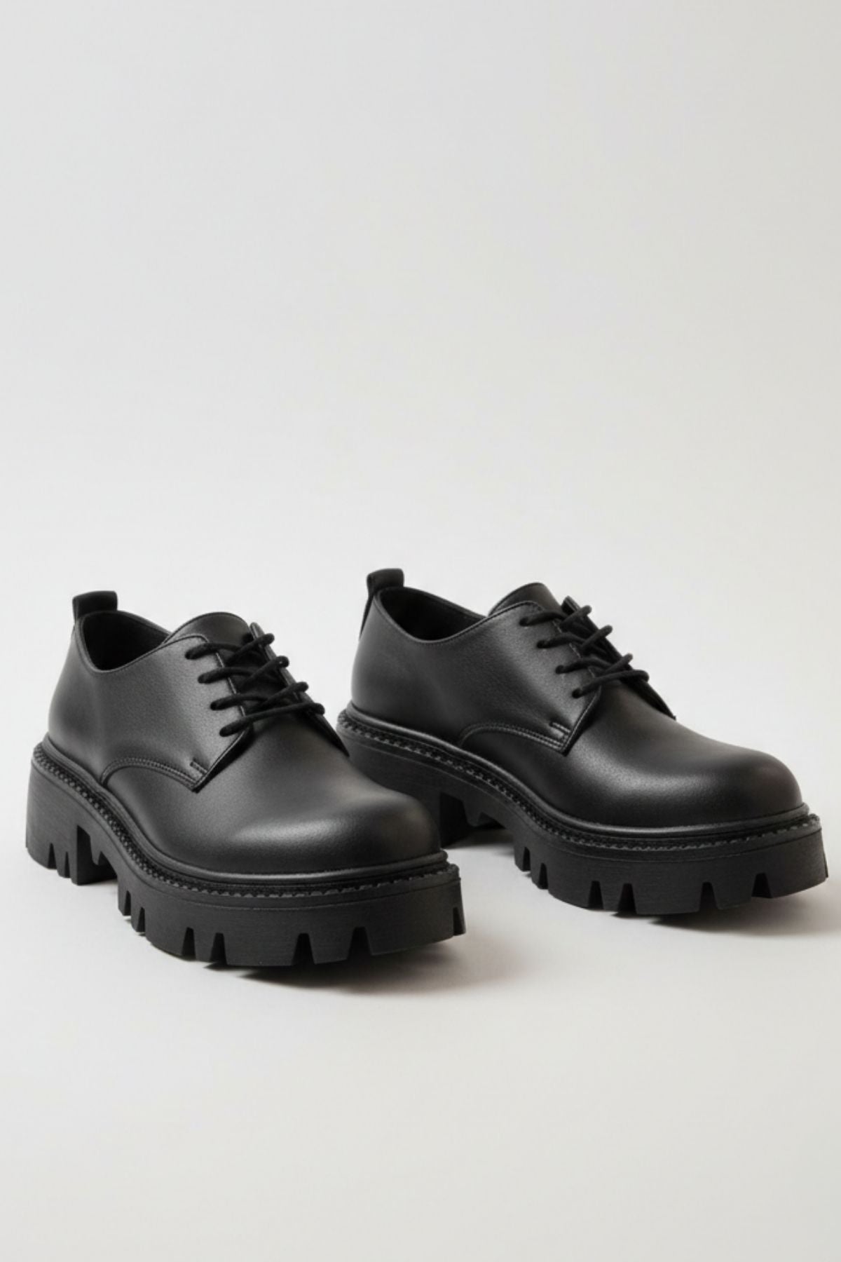 Apsely Siyah Bağcıklı Günlük Yüksek Tabanlı Loafer Ayakkabı