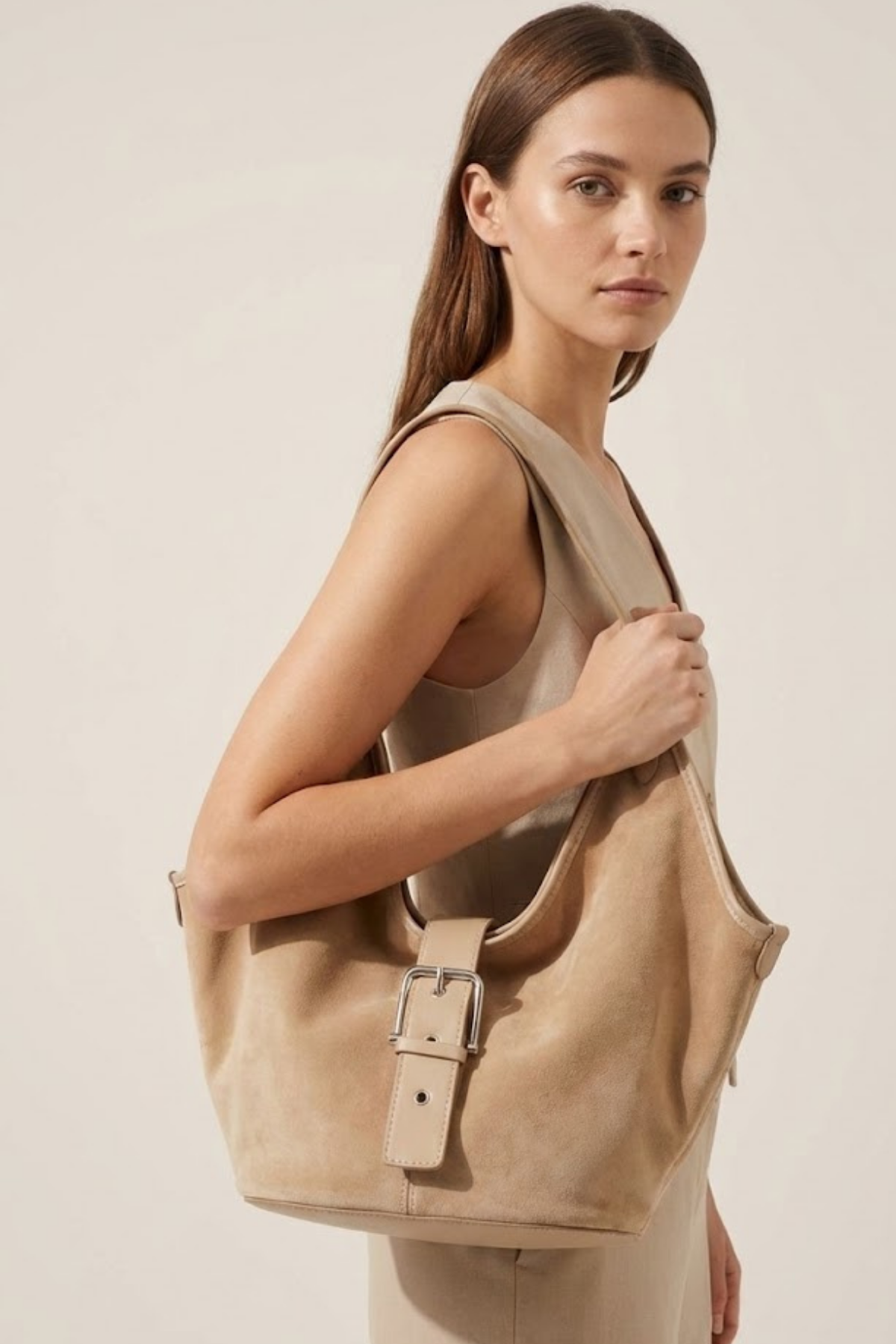 ZAHERA Kadın Hakiki Süet Deri Omuz Çantası