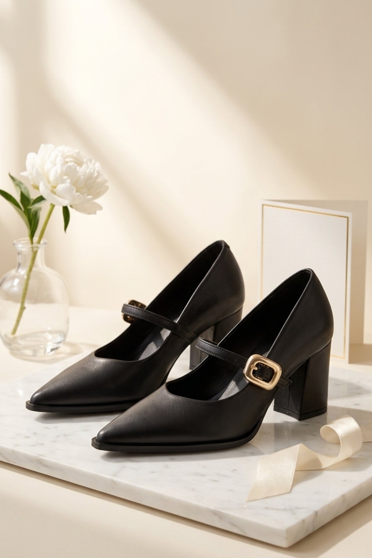 Nıvra Kadın Siyah Kemerli Topuklu Ayakkabı