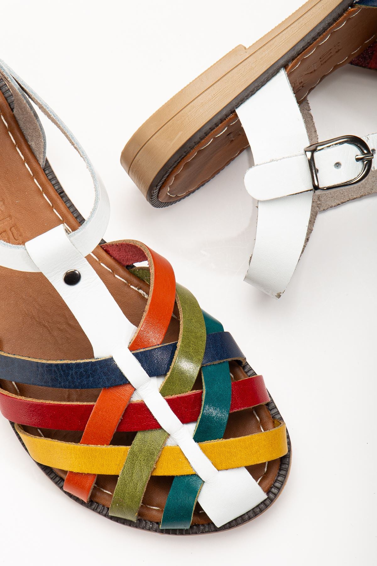 Matha Beyaz Multi Hakiki Deri Kadın Sandalet