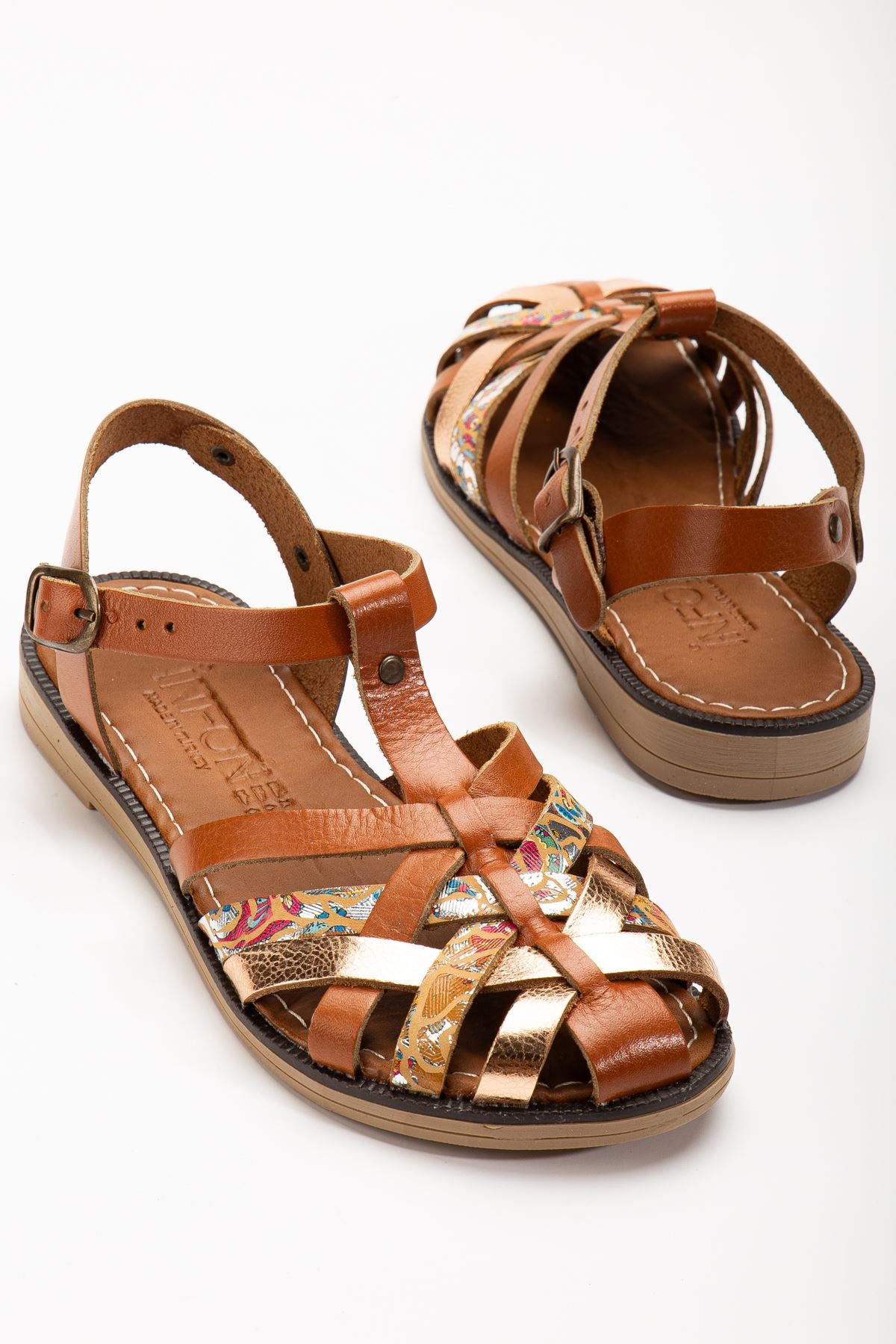 Matha Taba Garni Hakiki Deri Kadın Sandalet