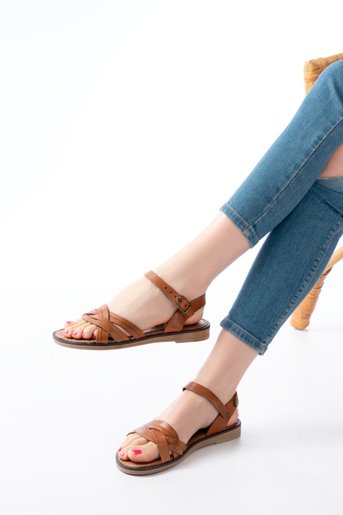 Ertaly Taba Hakiki Deri Kadın Sandalet
