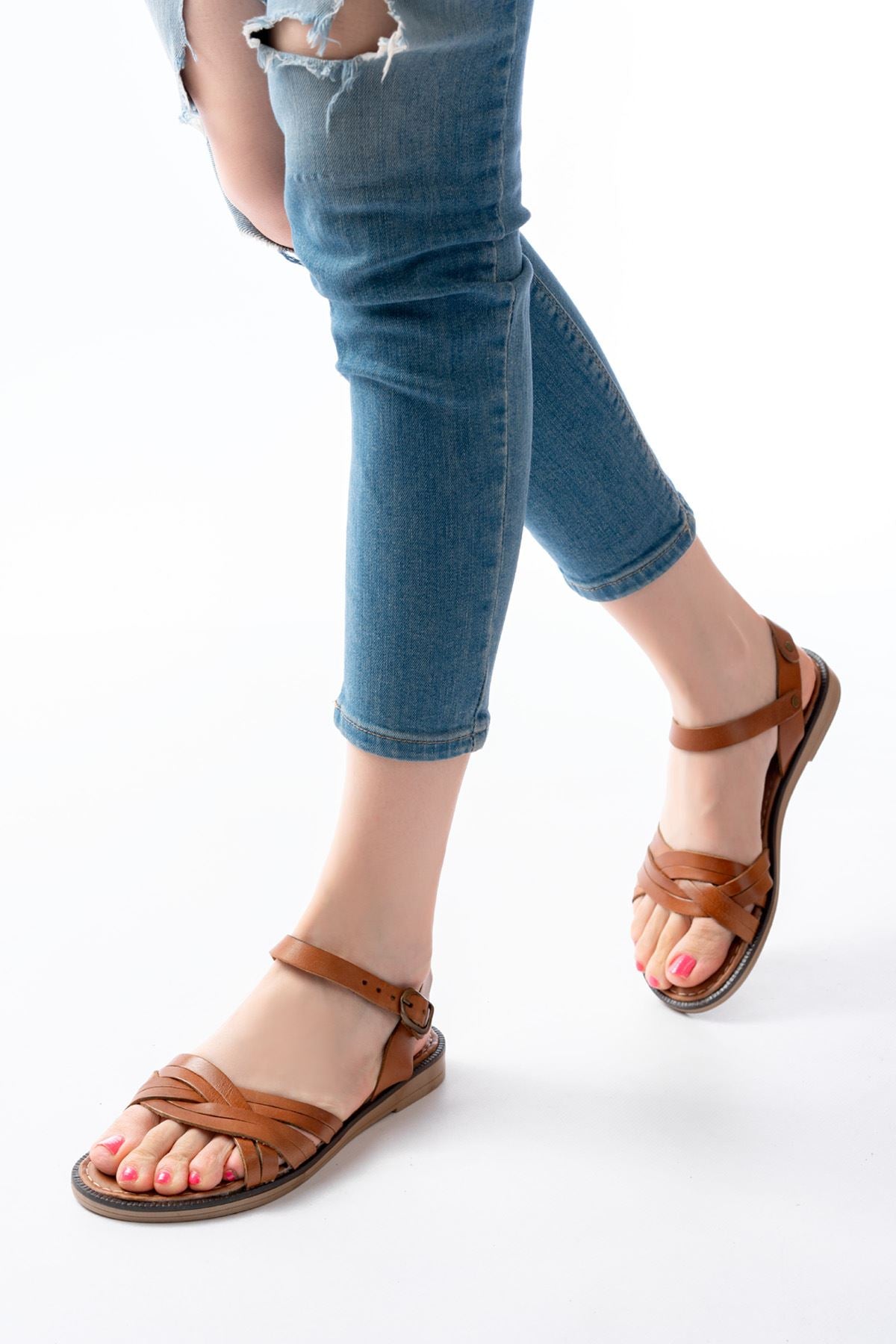 Ertaly Taba Hakiki Deri Kadın Sandalet