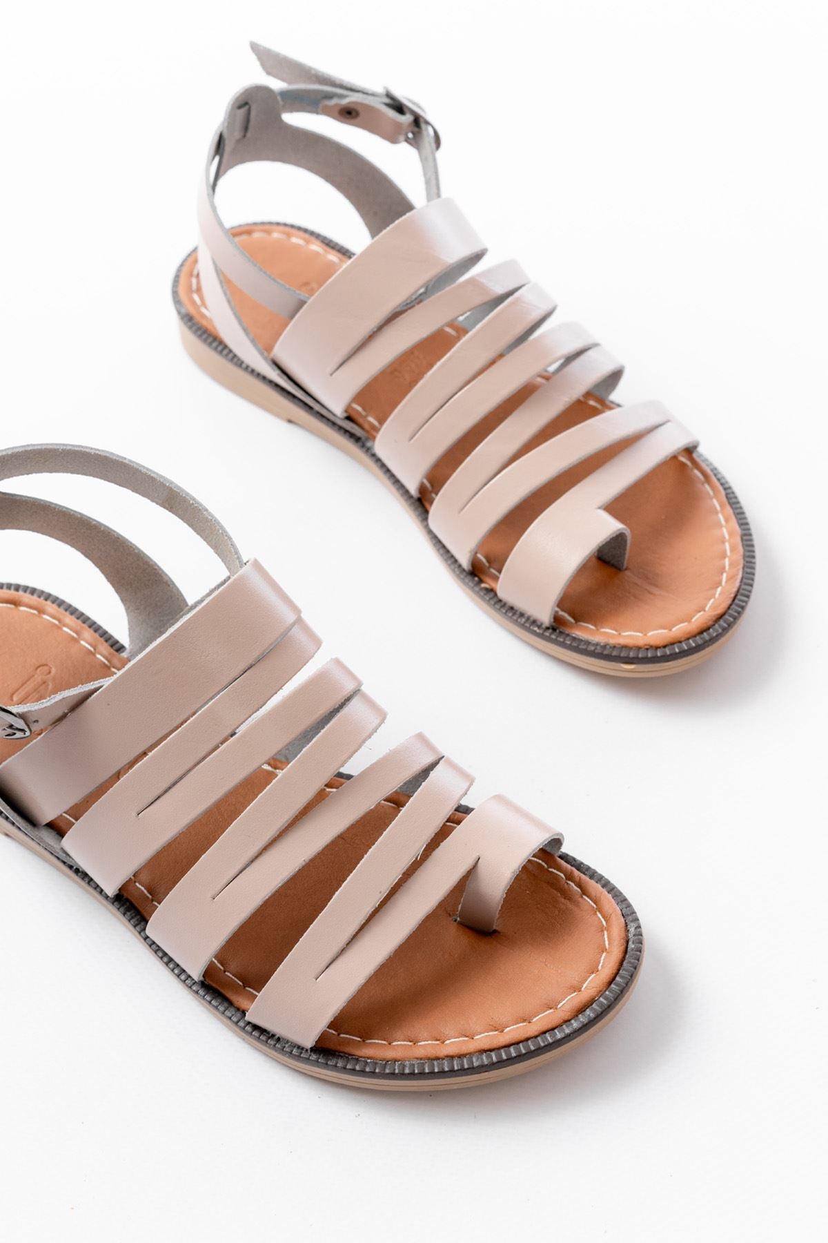 Chemy Bej Hakiki Deri Kadın Sandalet