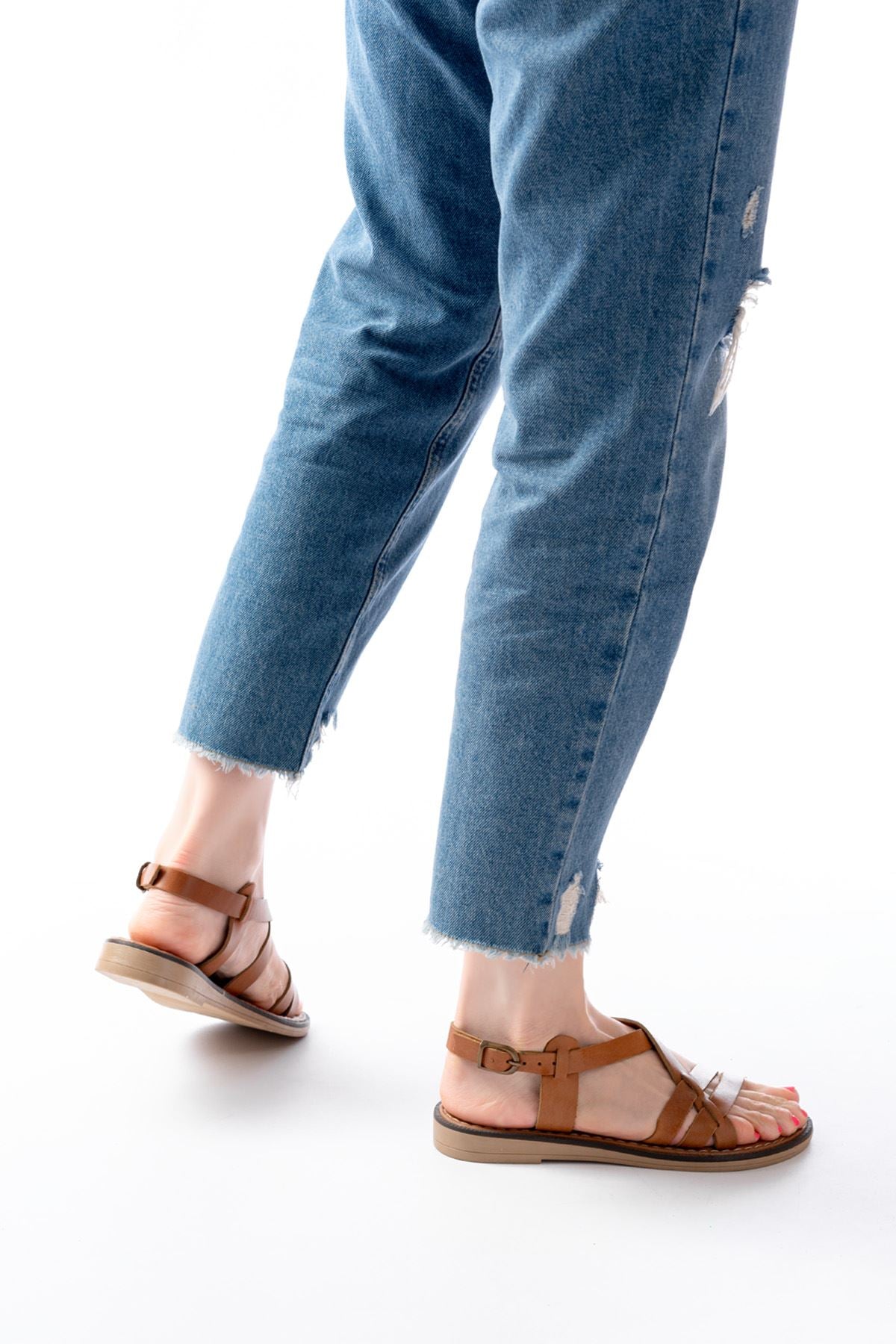 Gelbras Taba Hakiki Deri Kadın Sandalet