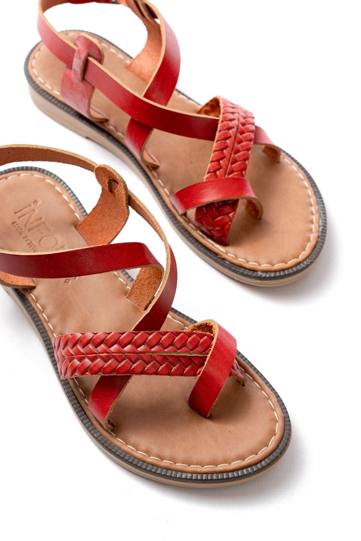 Jarman Kırmızı Hakiki Deri Kadın Sandalet