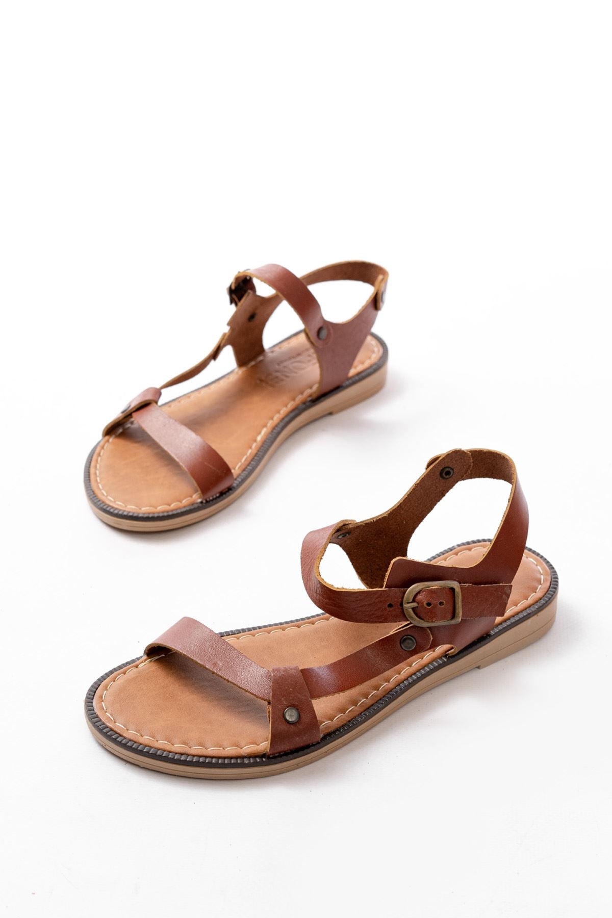Soyvert Koyu Kahve Hakiki Deri Tokalı Kadın Sandalet