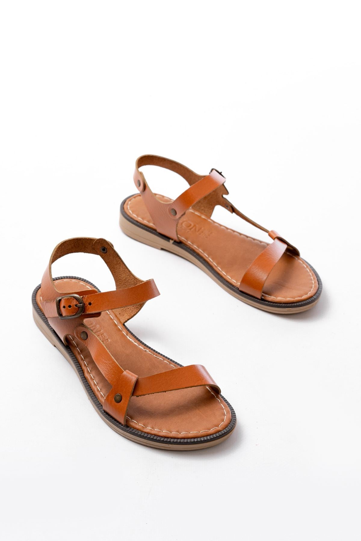 Soyvert Taba Hakiki Deri Tokalı Kadın Sandalet