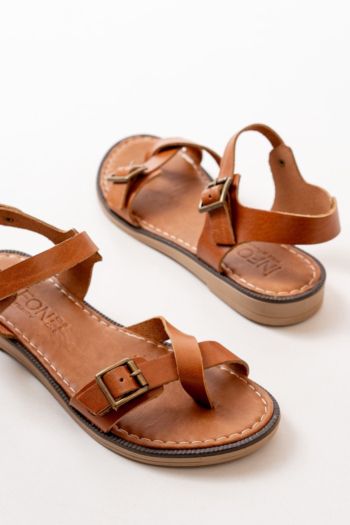 Akdurn Taba Hakiki Deri Kadın Sandalet