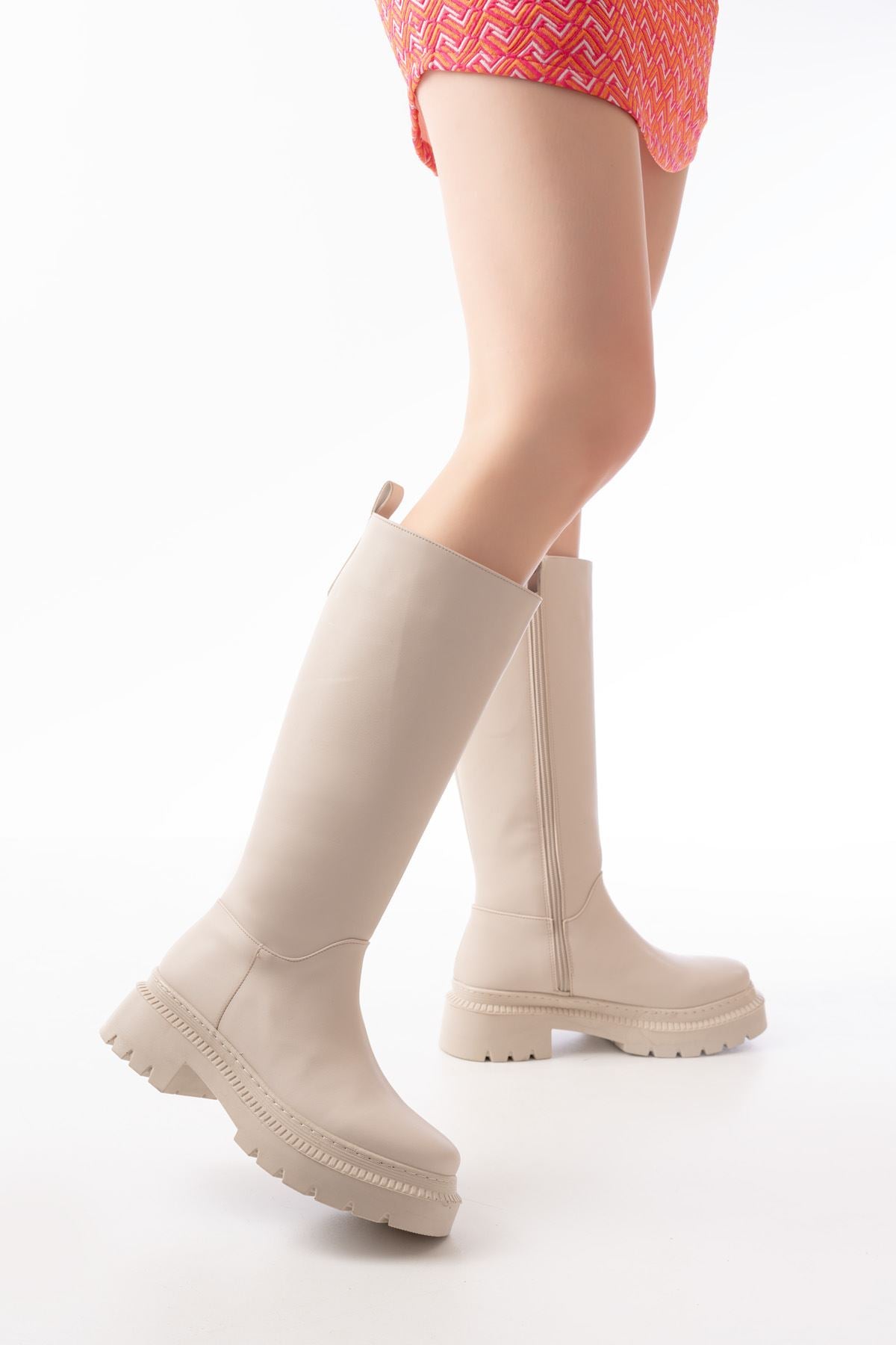 Yenney Bej Fermuarlı Kadın Çizme 236-340BEJ