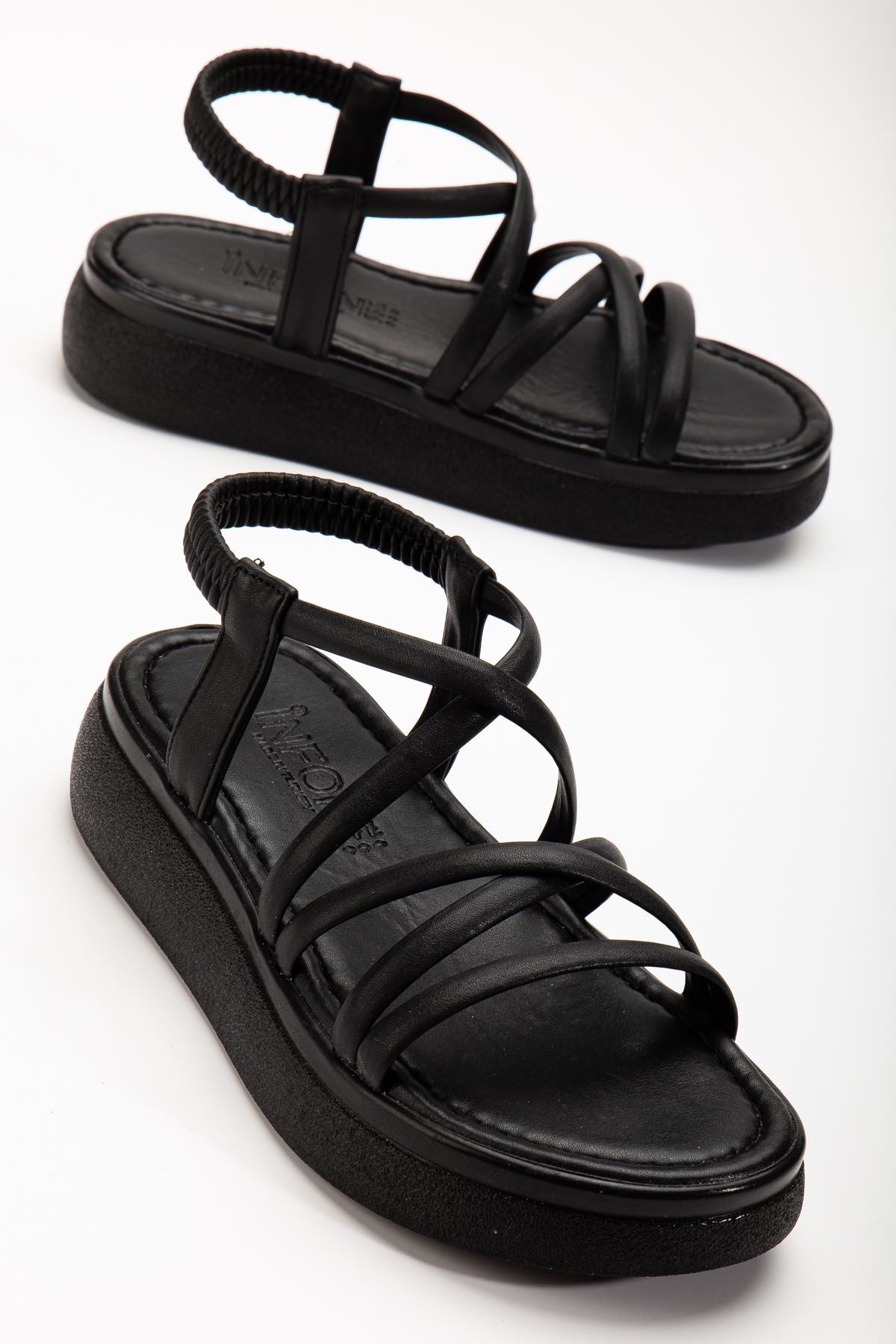 Benefi Siyah Dolgu Topuk Kadın Sandalet