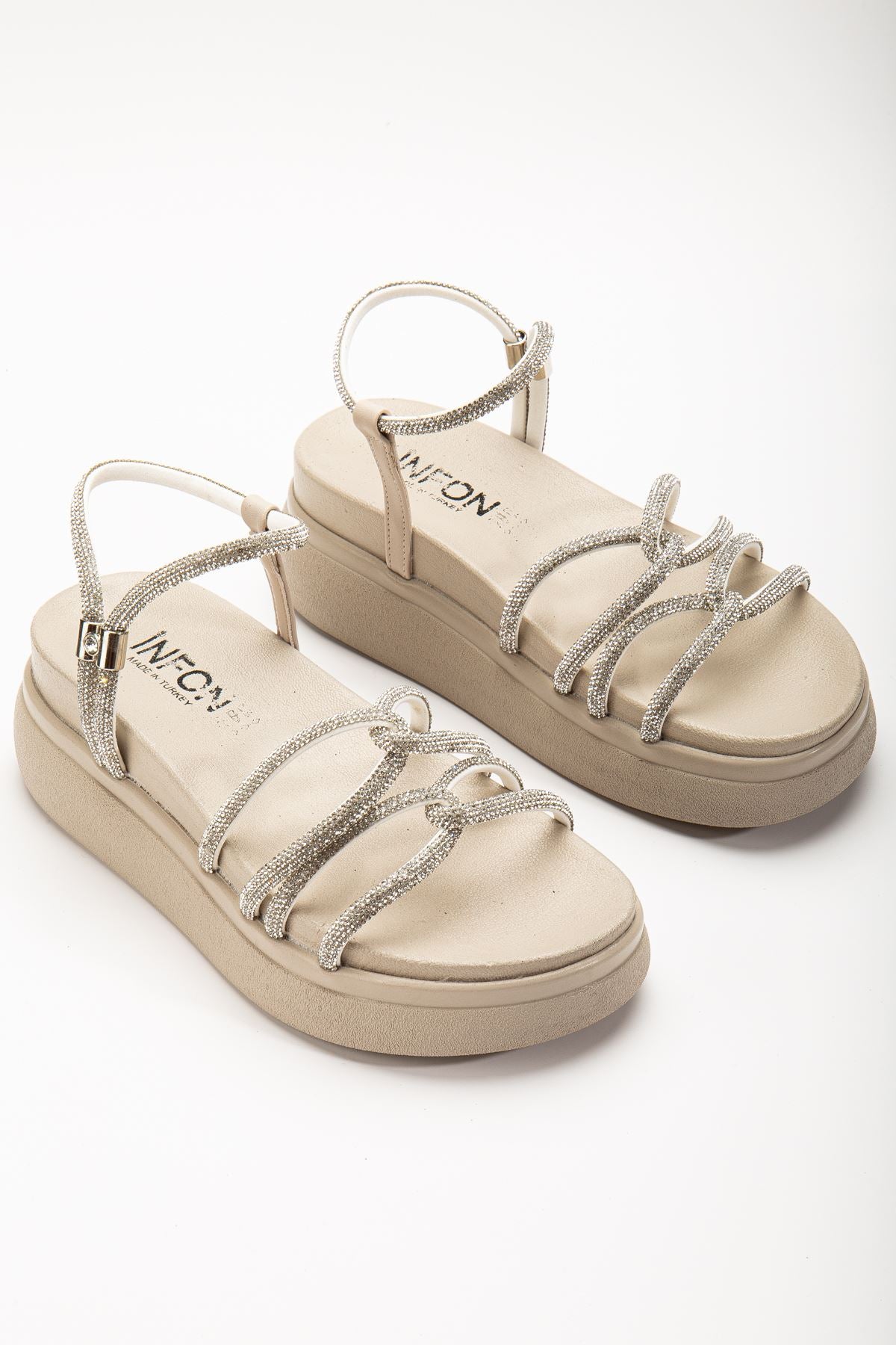 Ladeni Bej Dolgu Topuk Taşlı Kadın Sandalet