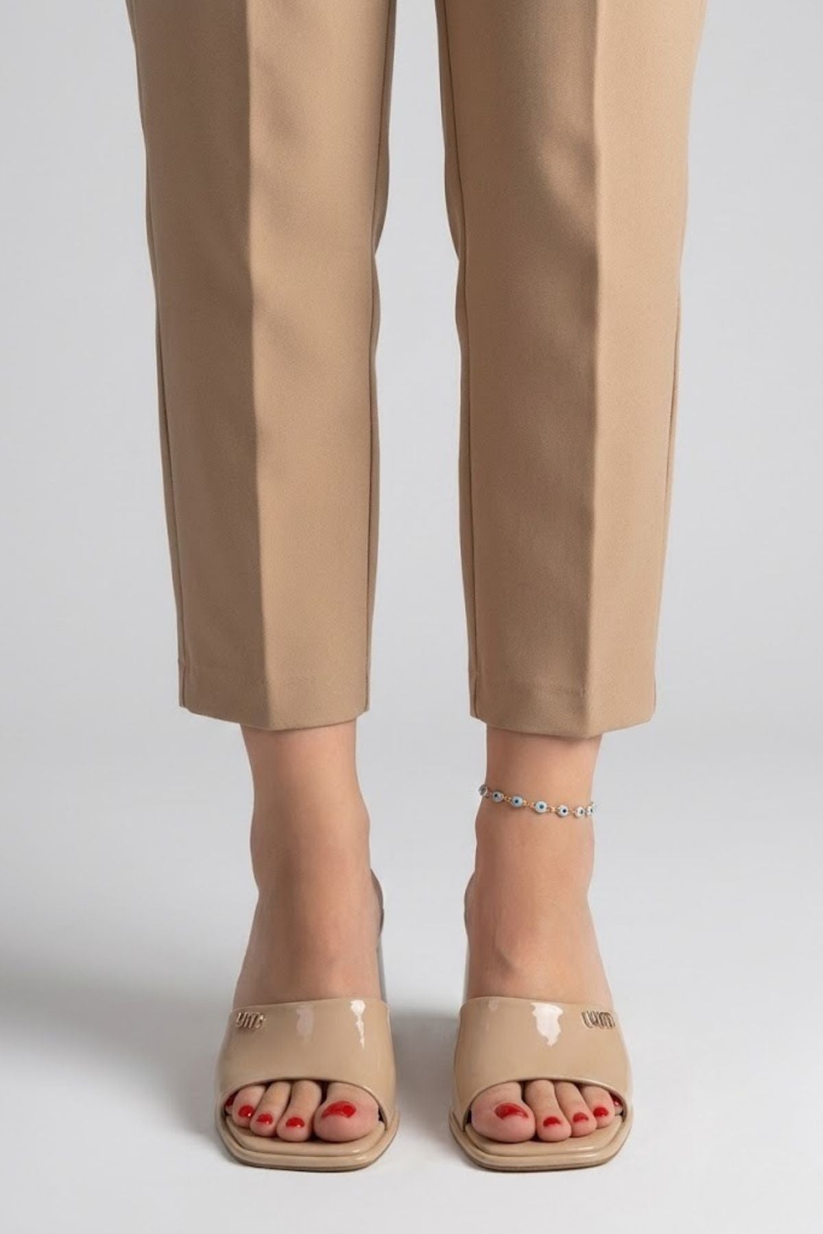 Miyon Kadın Bej Rugan Bantlı Topuklu Terlik