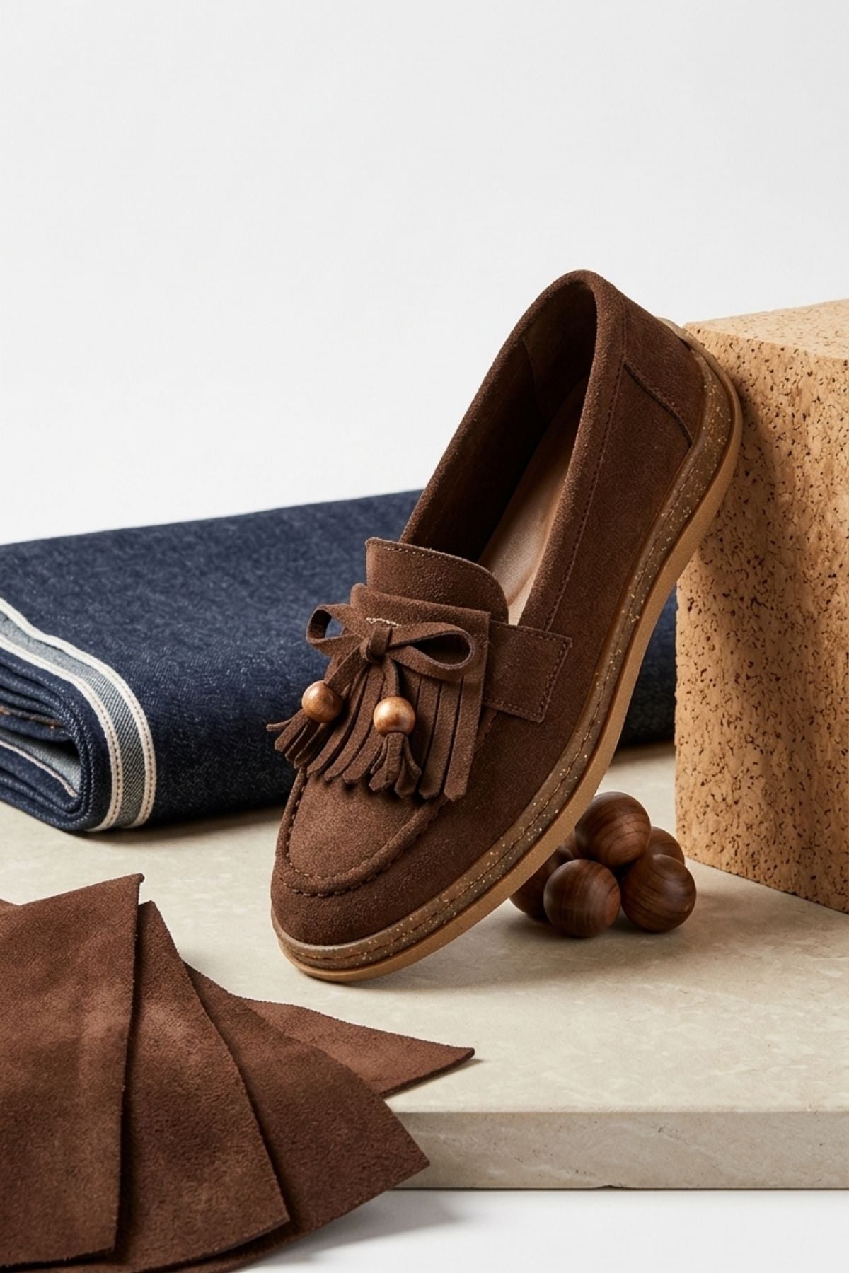 Boriy Kadın Kahverengi Deri Tozu Süet Babet Ayakkabı