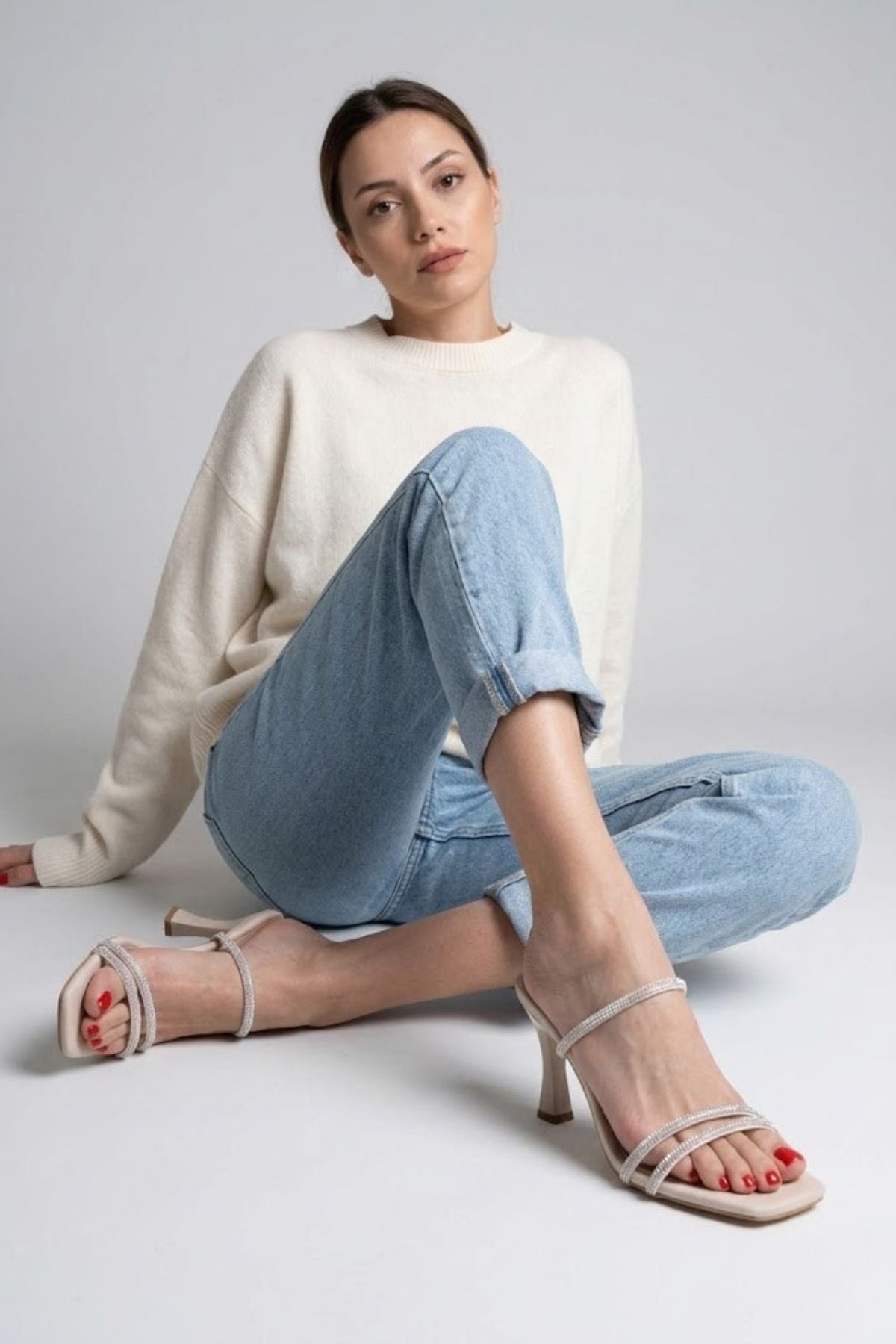 Alvina Kadın Bej Taş İşlemeli İnce Topuklu Abiye Ayakkabı