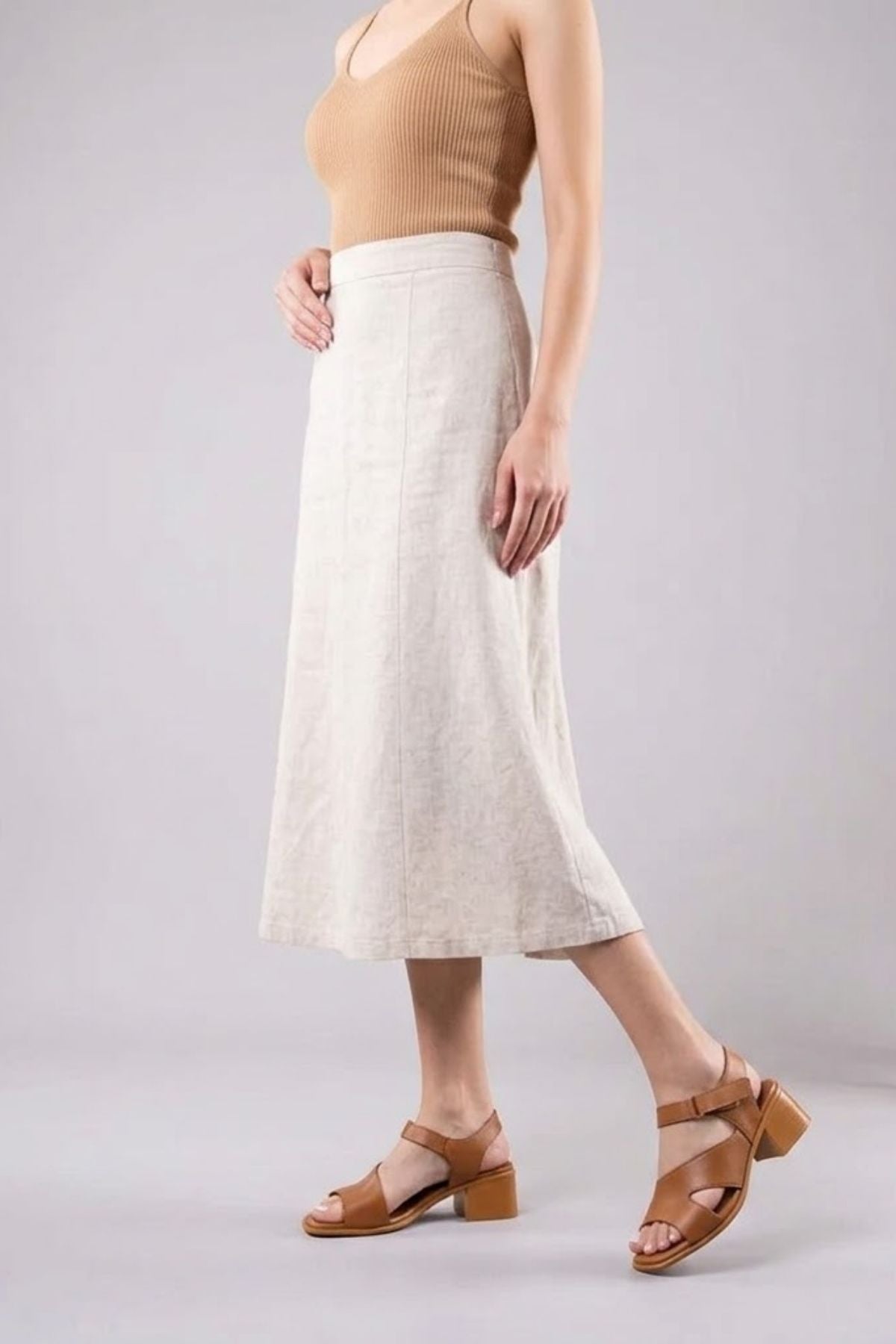 Layna Kadın Hakiki Deri Taba Topuklu Sandalet