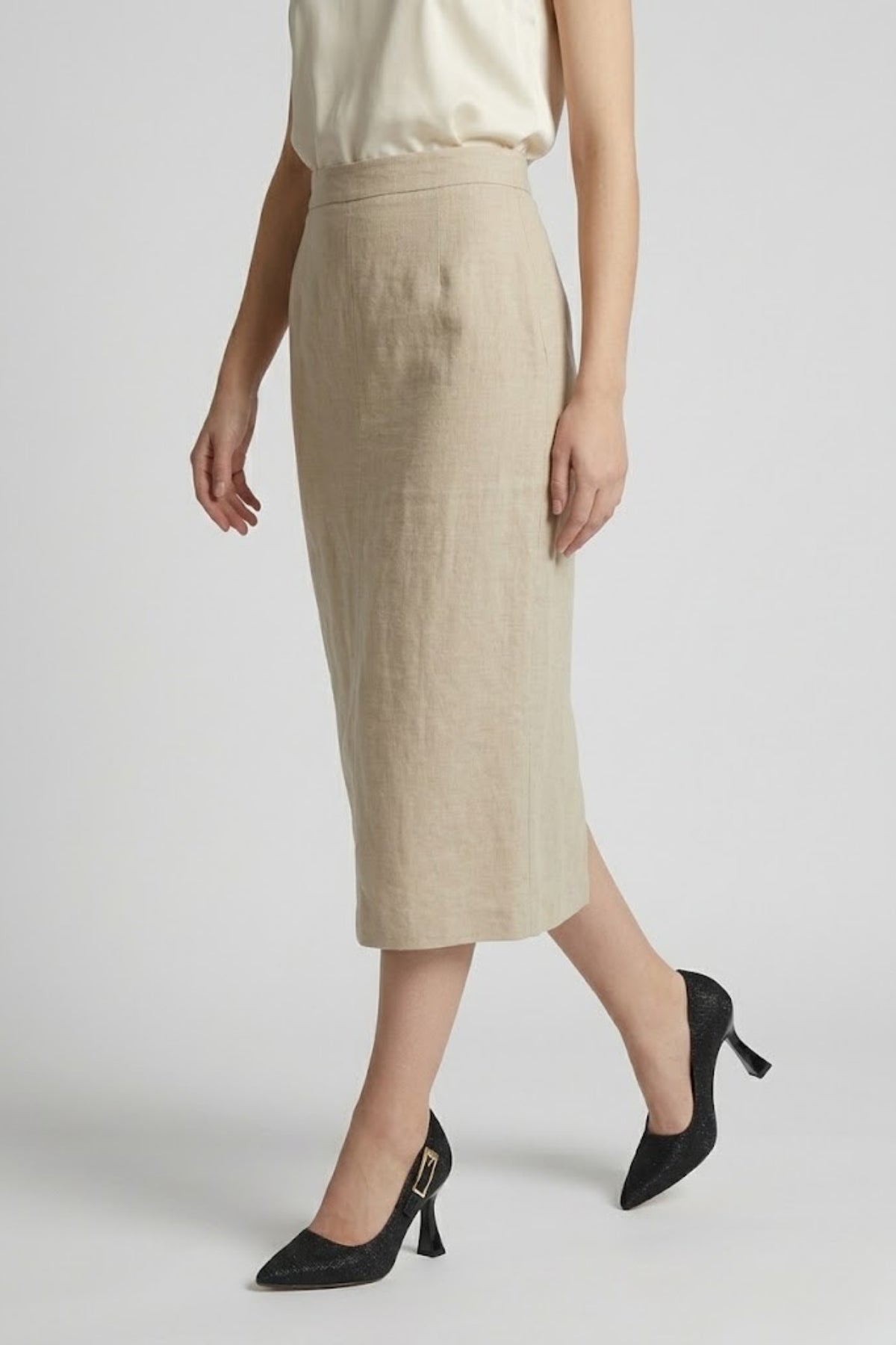 Cerin Kadın Siyah Saten Simli Topuklu Ayakkabı