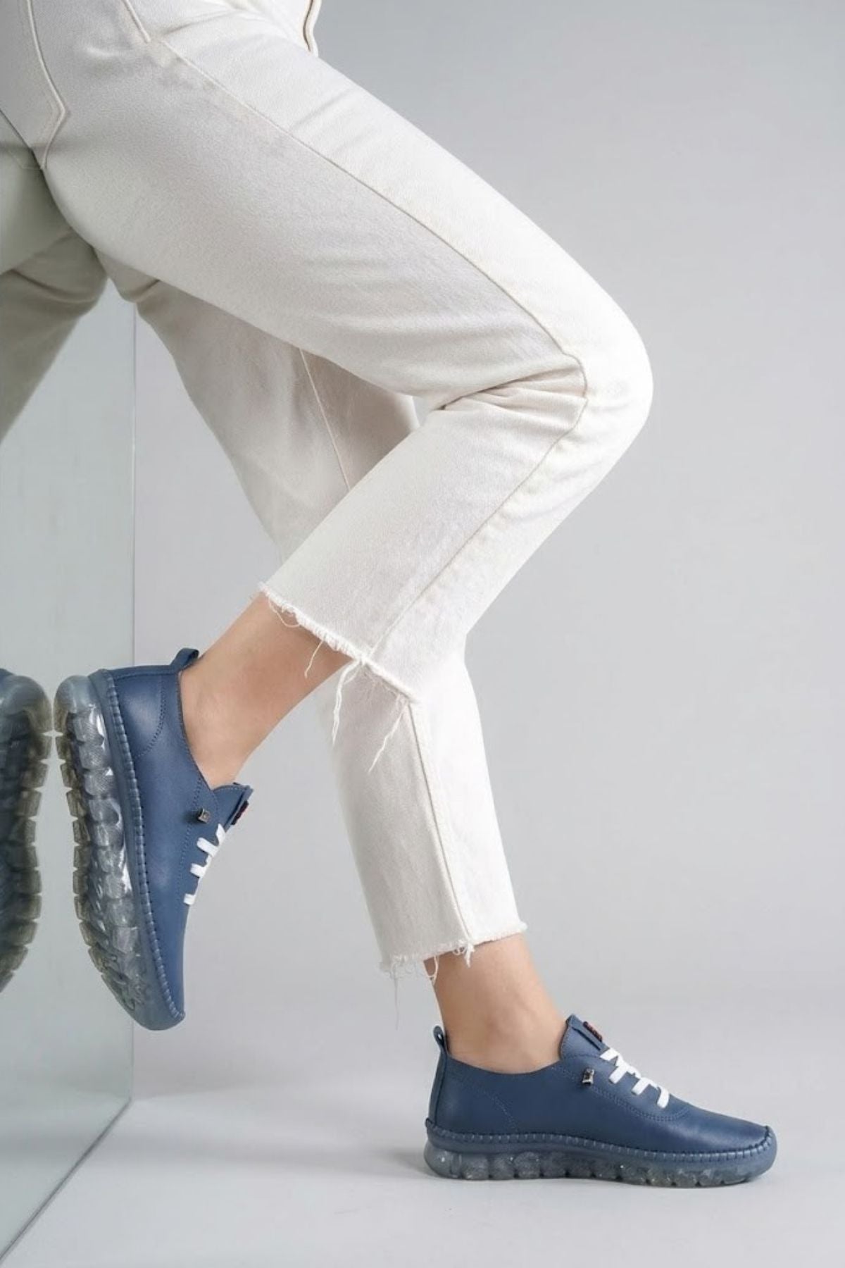 Kitta Kadın Mavi Hakiki Deri Bağcıklı Spor Ayakkabı