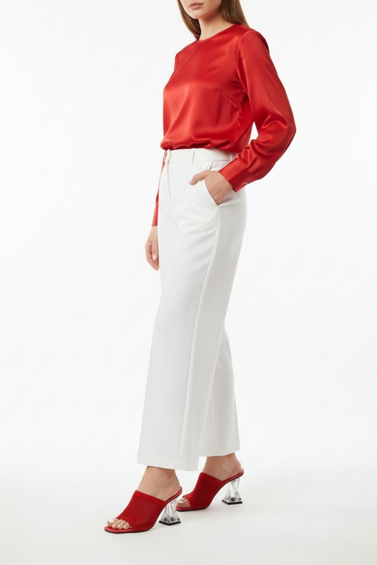 Akva Kadın Kırmızı Triko Şeffaf Topuklu Terlik