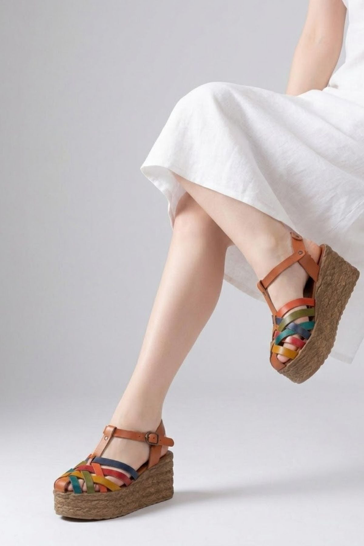 Nergan Taba Multi Hakiki Deri Dolgu Kadın Sandalet