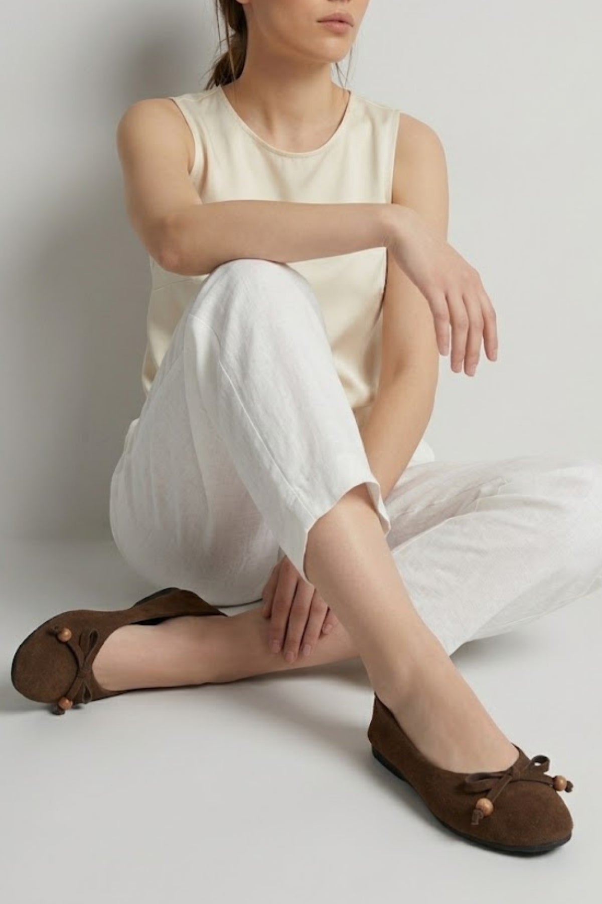 Cear Kadın Kahverengi Deri Tozu Süet Babet Ayakkabı