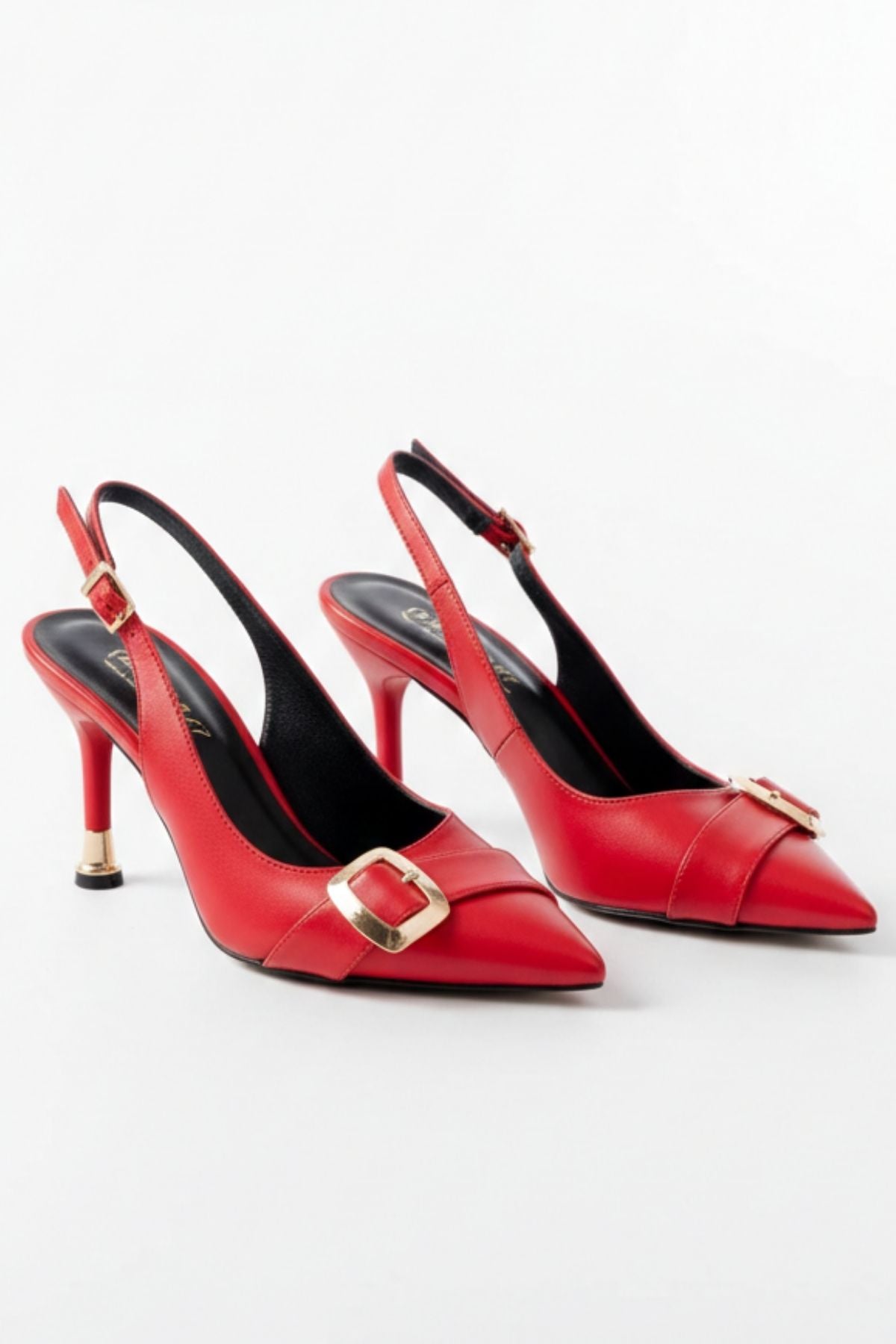 Henkate Kırmızı Günlük Arkası Açık Topuklu Ayakkabı