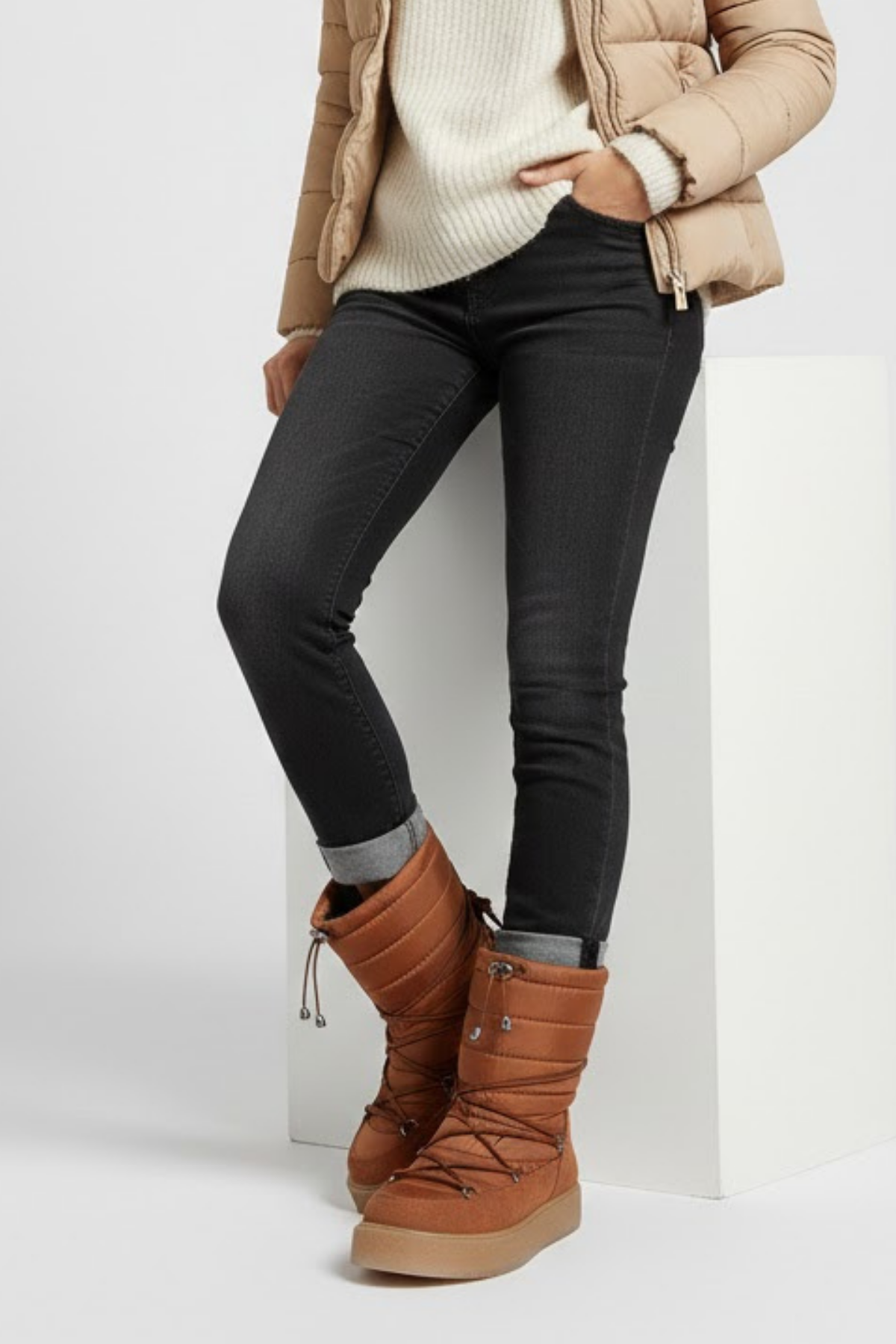 Lauren Kadın Paraşüt Kumaş Kalın Tabanlı Camel Kar Botu