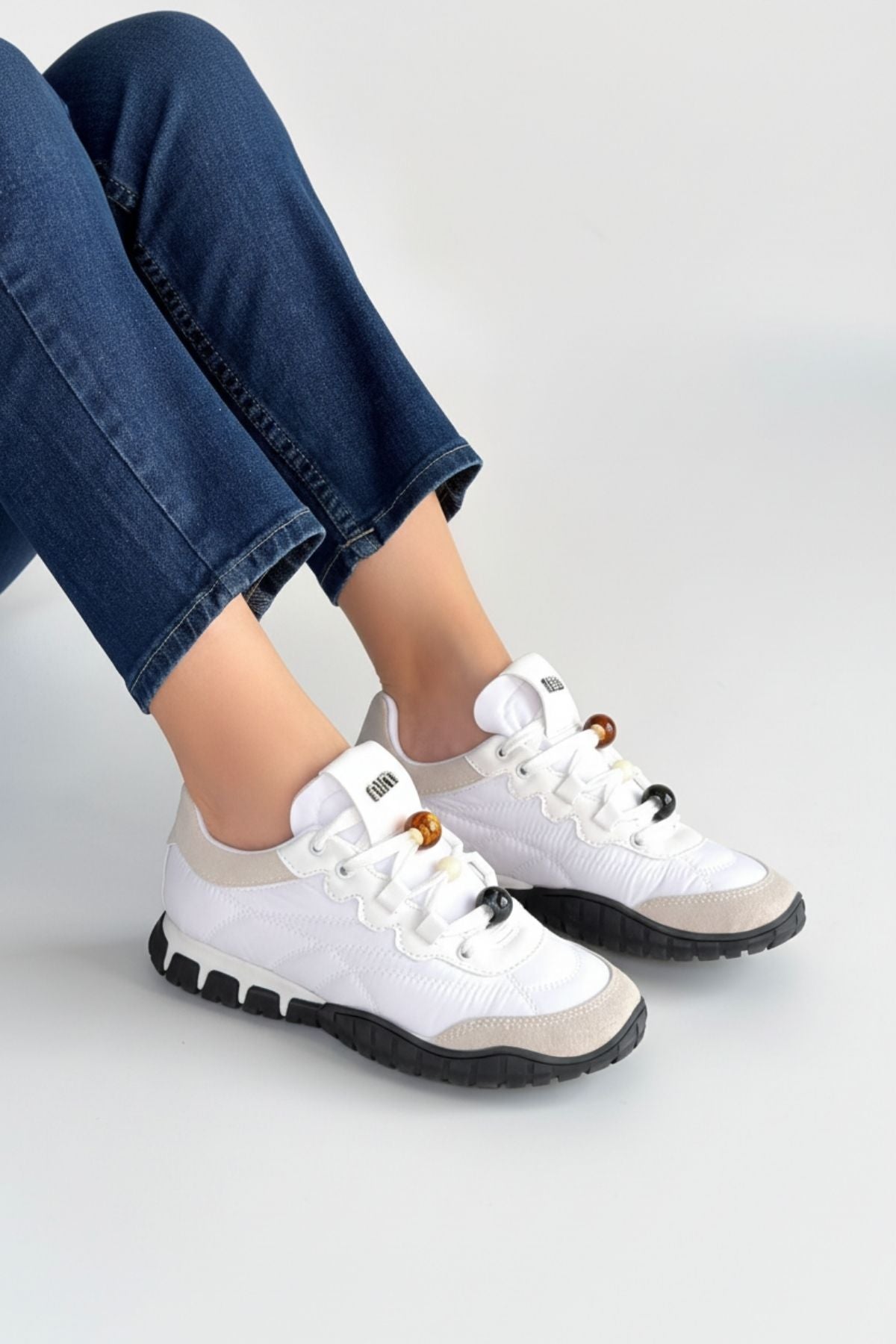 Tues Kadın Beyaz Nubuk Bağcıklı Spor Ayakkabı