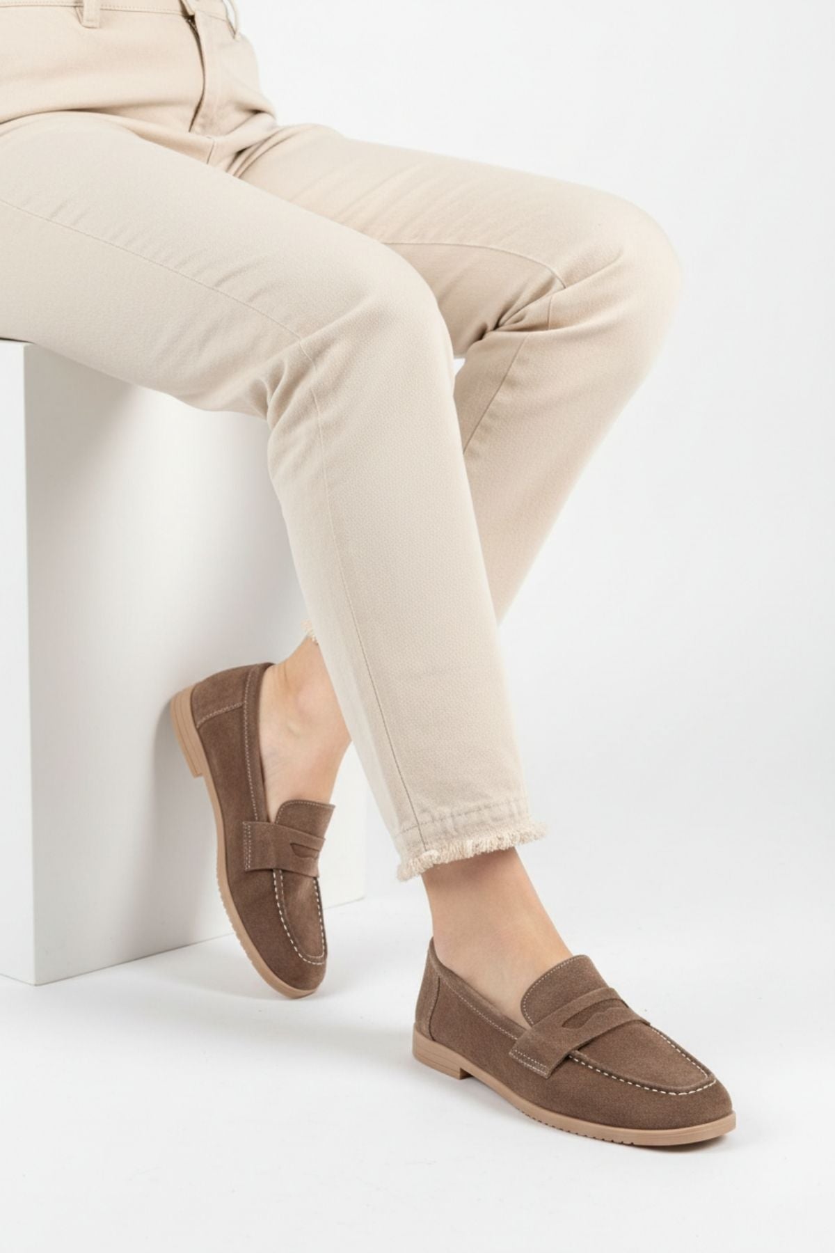 Monk Kadın Süet Vizon Loafer Ayakkabı