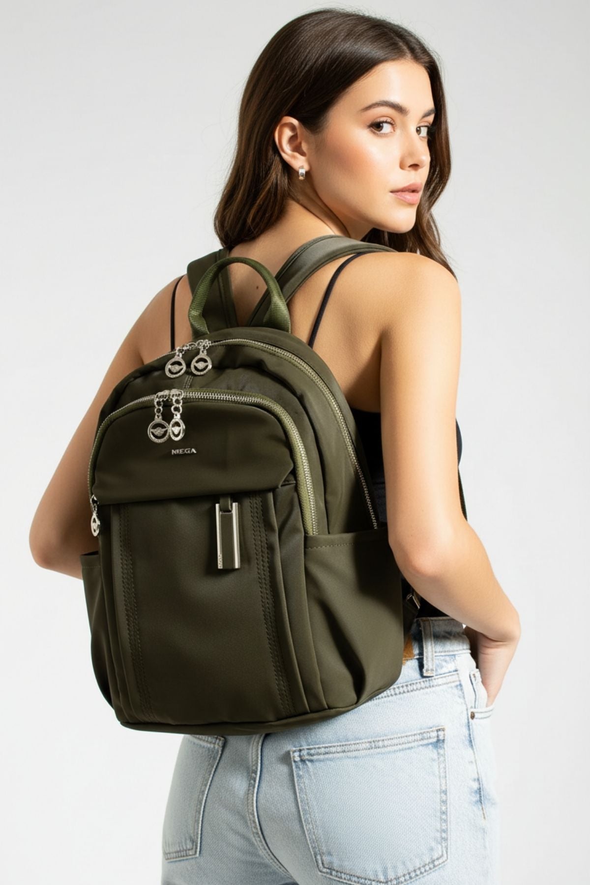 Button Kadın Saten Ayarlanbilir Askılı Sırt Çantası