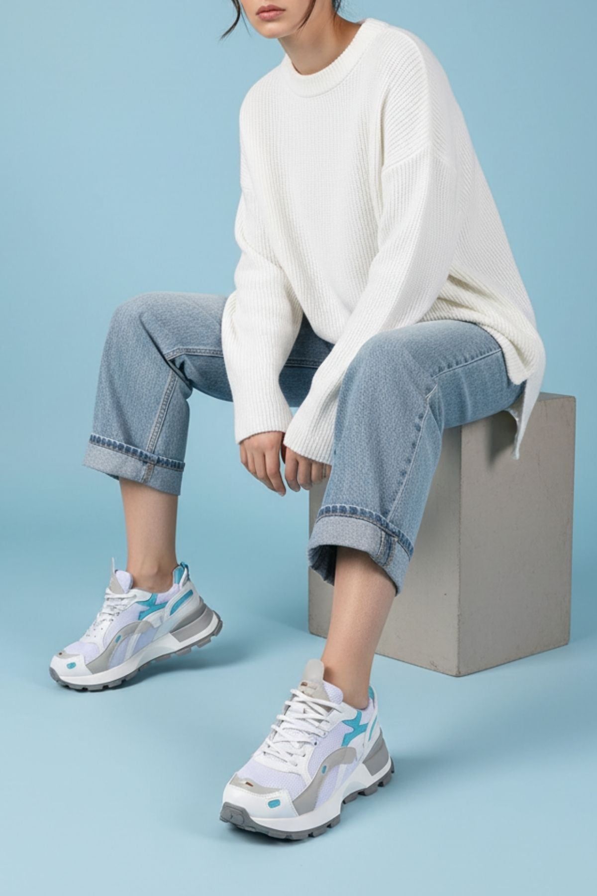 Luther Kadın Triko Desenli Beyaz Multi Spor Ayakkabı