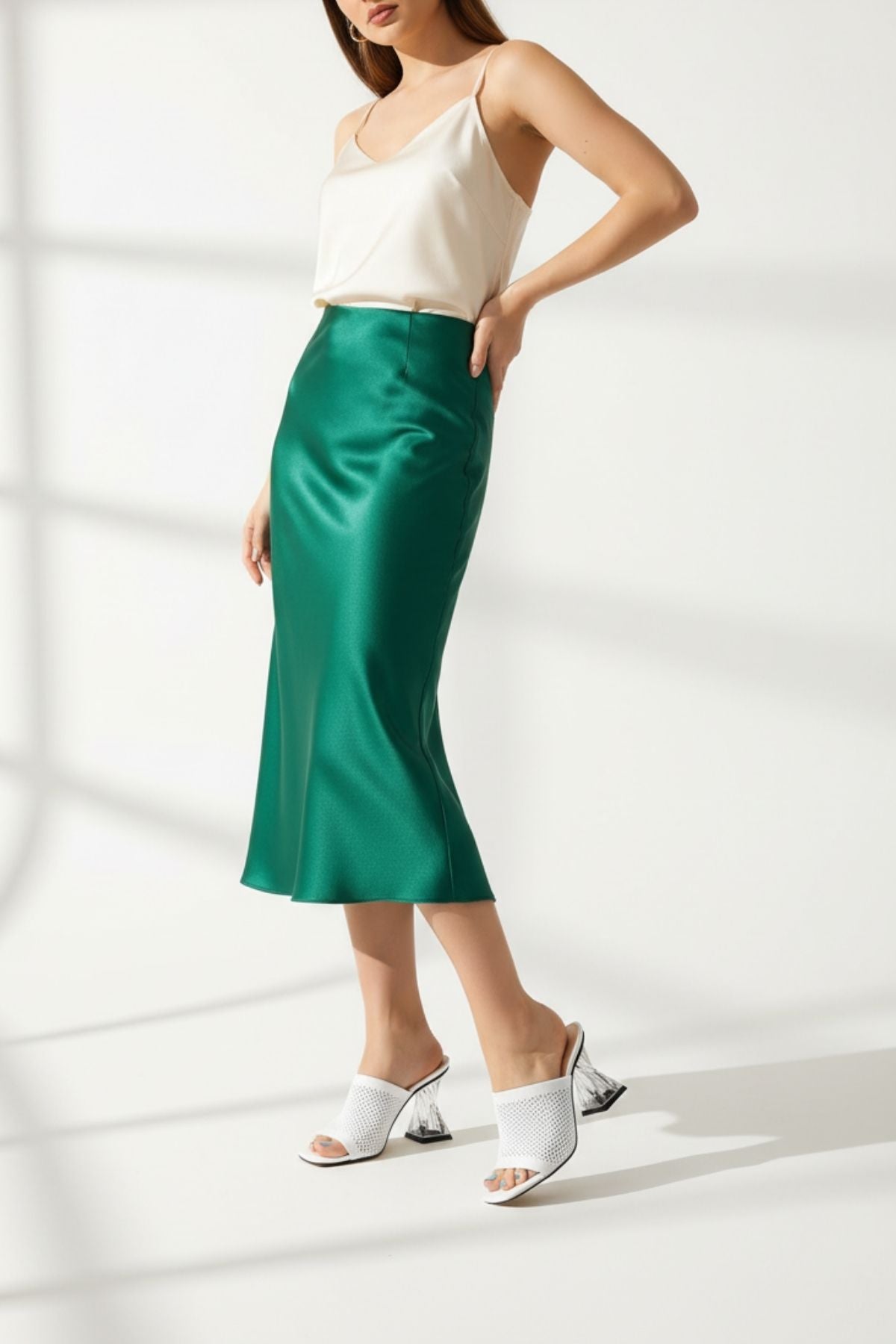 Akva Kadın Beyaz Şeffaf Topuklu Terlik