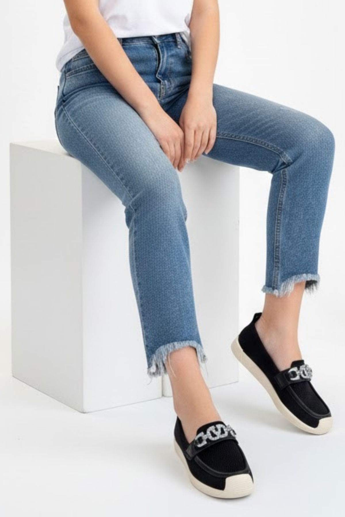 Wata Kadın Siyah Örgü Dokulu Babet Ayakkabı