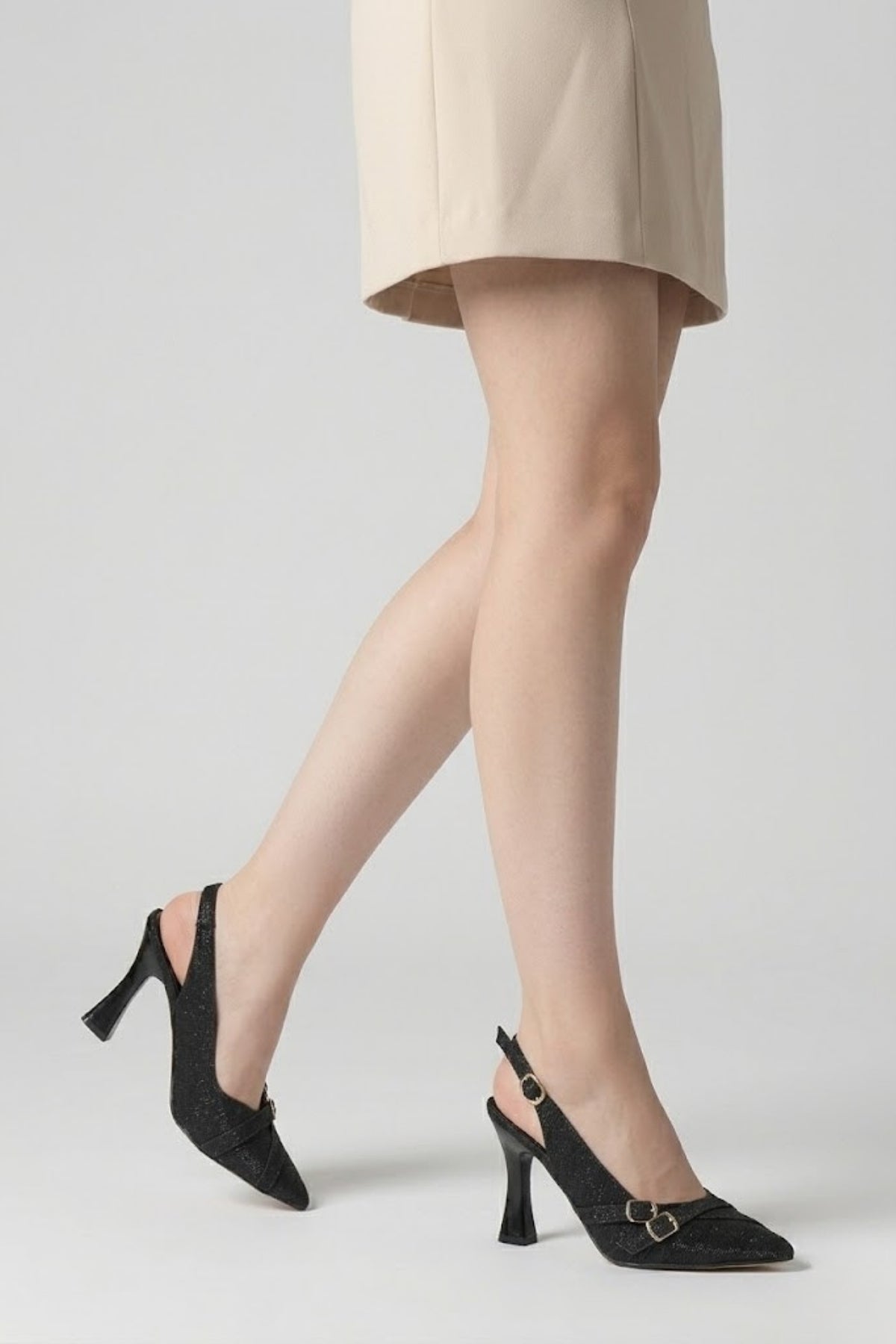 Jedda Kadın Siyah Simli Topuklu Ayakkabı