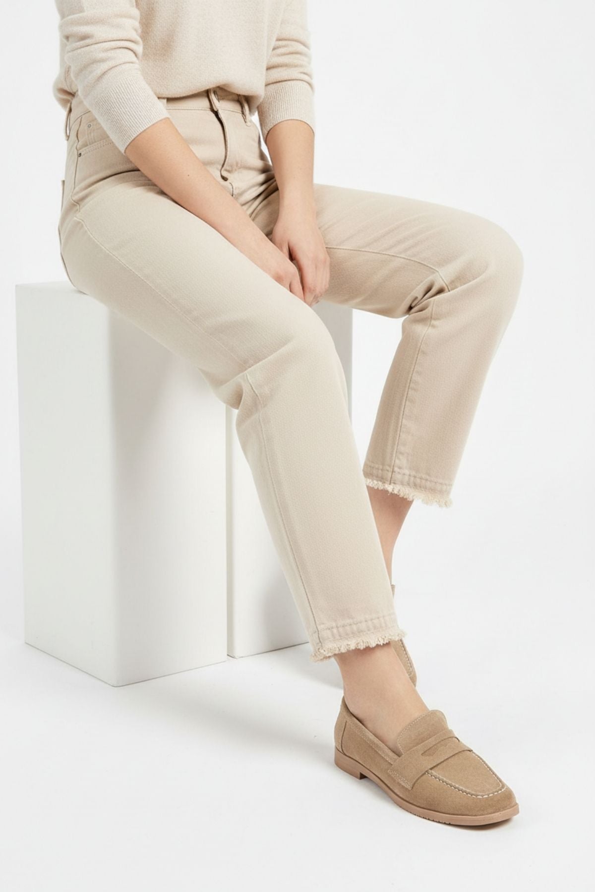 Monk Kadın Süet Bej Loafer Ayakkabı