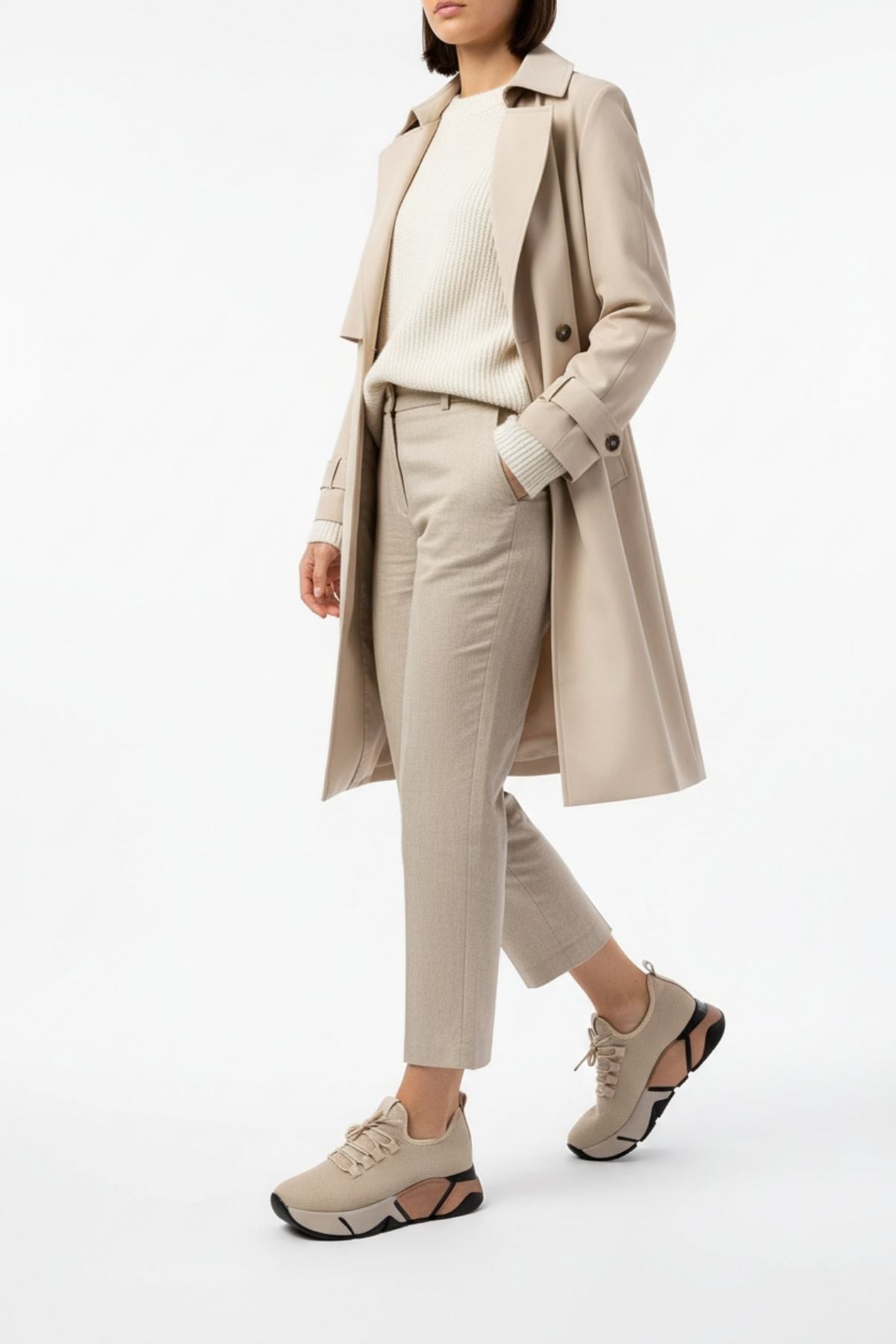 Brumli Bej Bağcıklı Fileli Renkli Taban Günlük Kadın Spor Ayakkabı RS-400BEJ