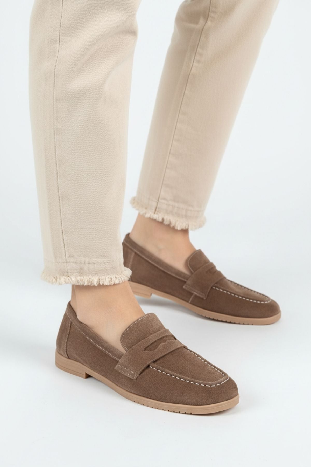 Monk Kadın Süet Vizon Loafer Ayakkabı