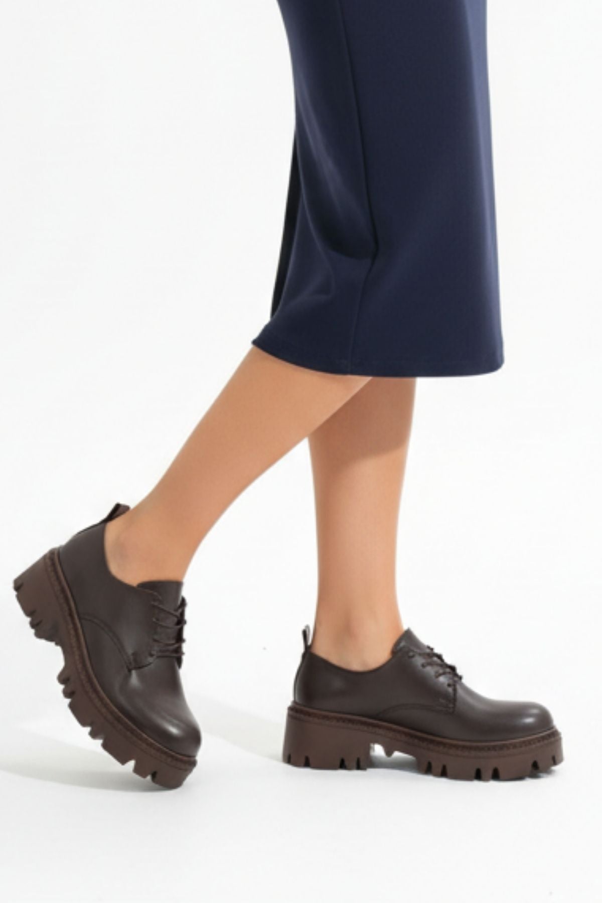 Apsely Kahverengi Bağcıklı Günlük Yüksek Tabanlı Loafer Ayakkabı